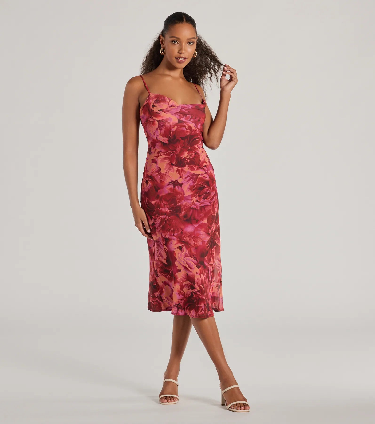 Ultimate Floral Chiffon Midi Dress - Perfect for Date Nights & Cocktail Parties