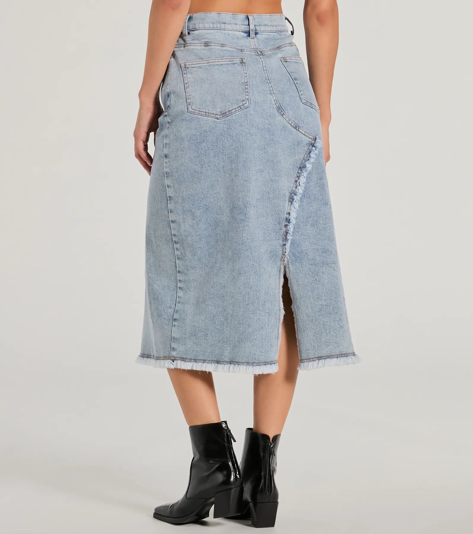 Ultimate Cool Composure High-Rise Denim Skirt with Frayed Slits