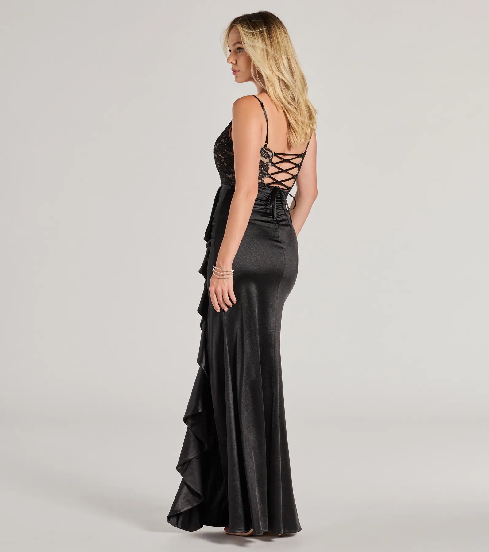 Anna Premium Lace-Up Satin Mermaid Gown for Formal Events