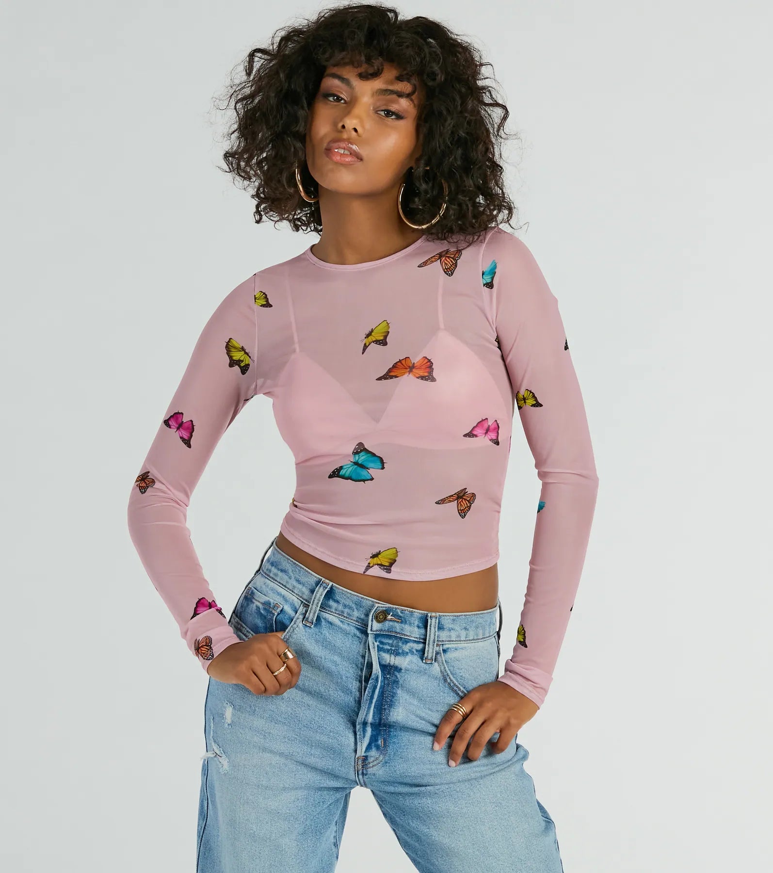 Ultimate Butterfly Effect Long Sleeve Mesh Crop Top