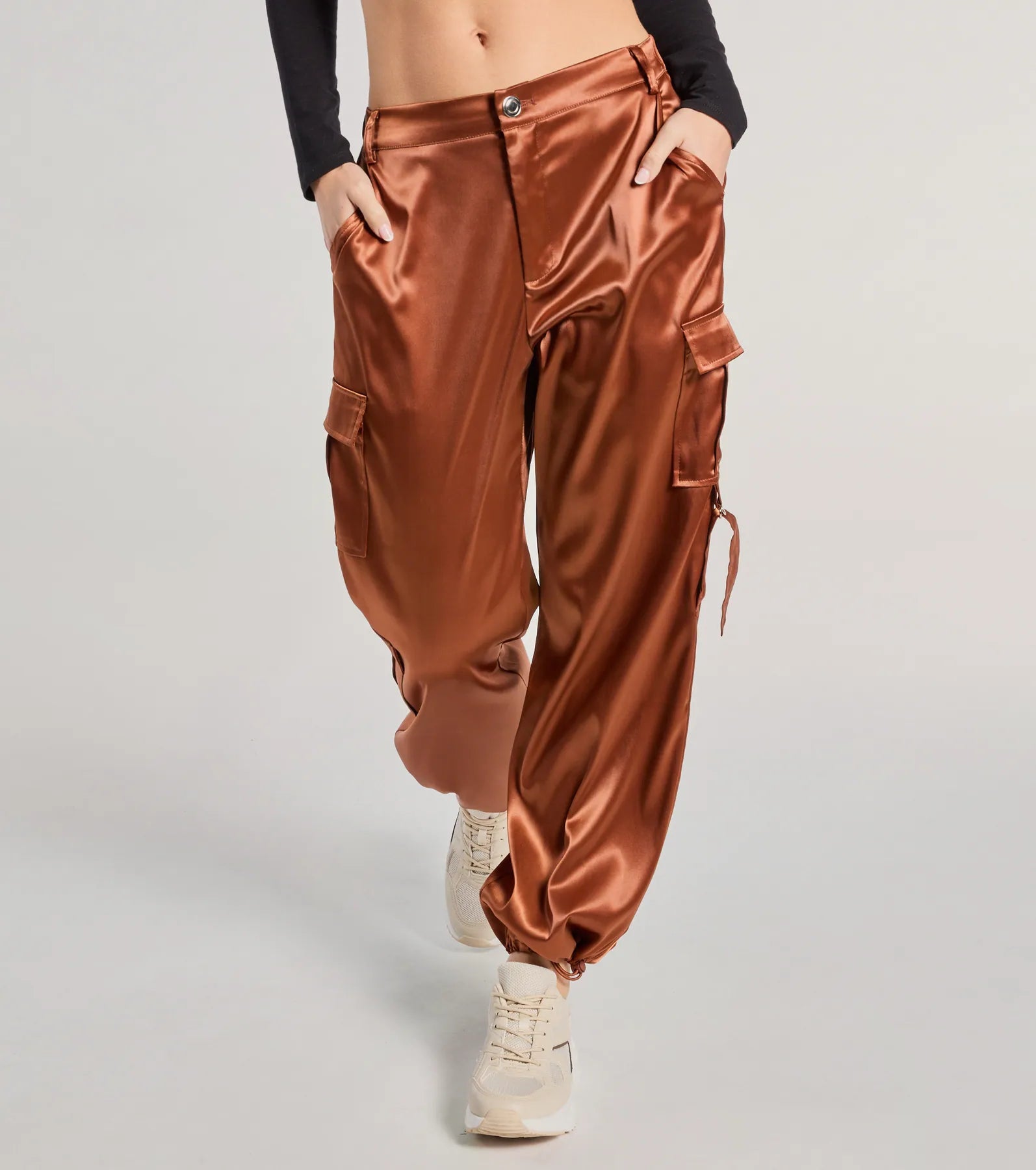 Ultimate Sleek Satin Cargo Joggers - High-Rise & Adjustable