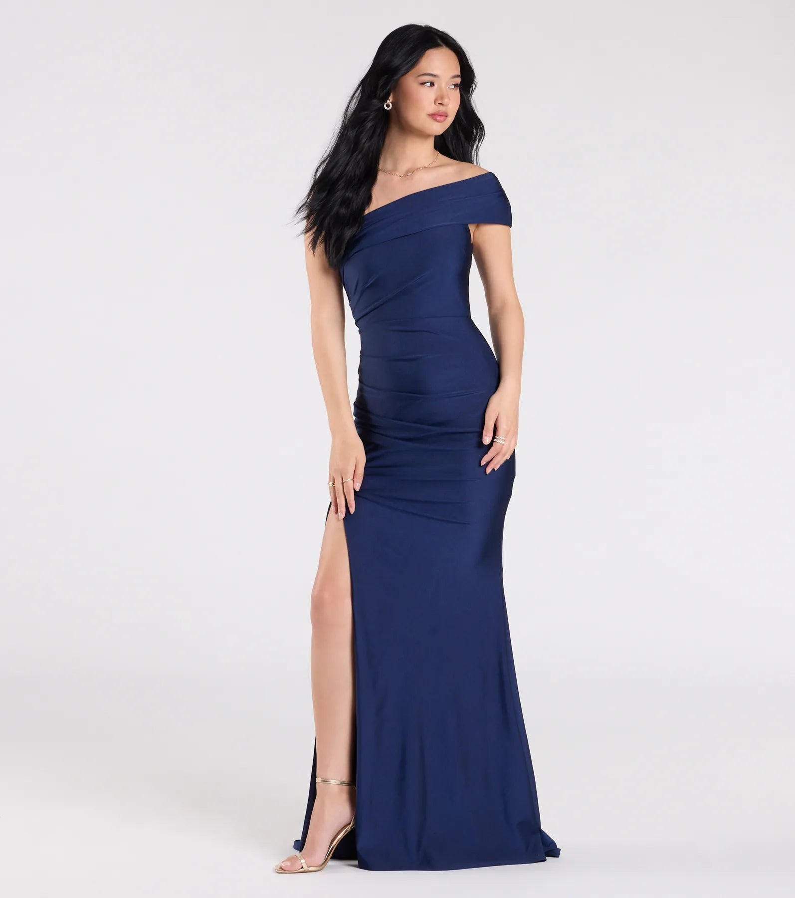 Premium Mona Off-Shoulder Mermaid Gown with High Slit