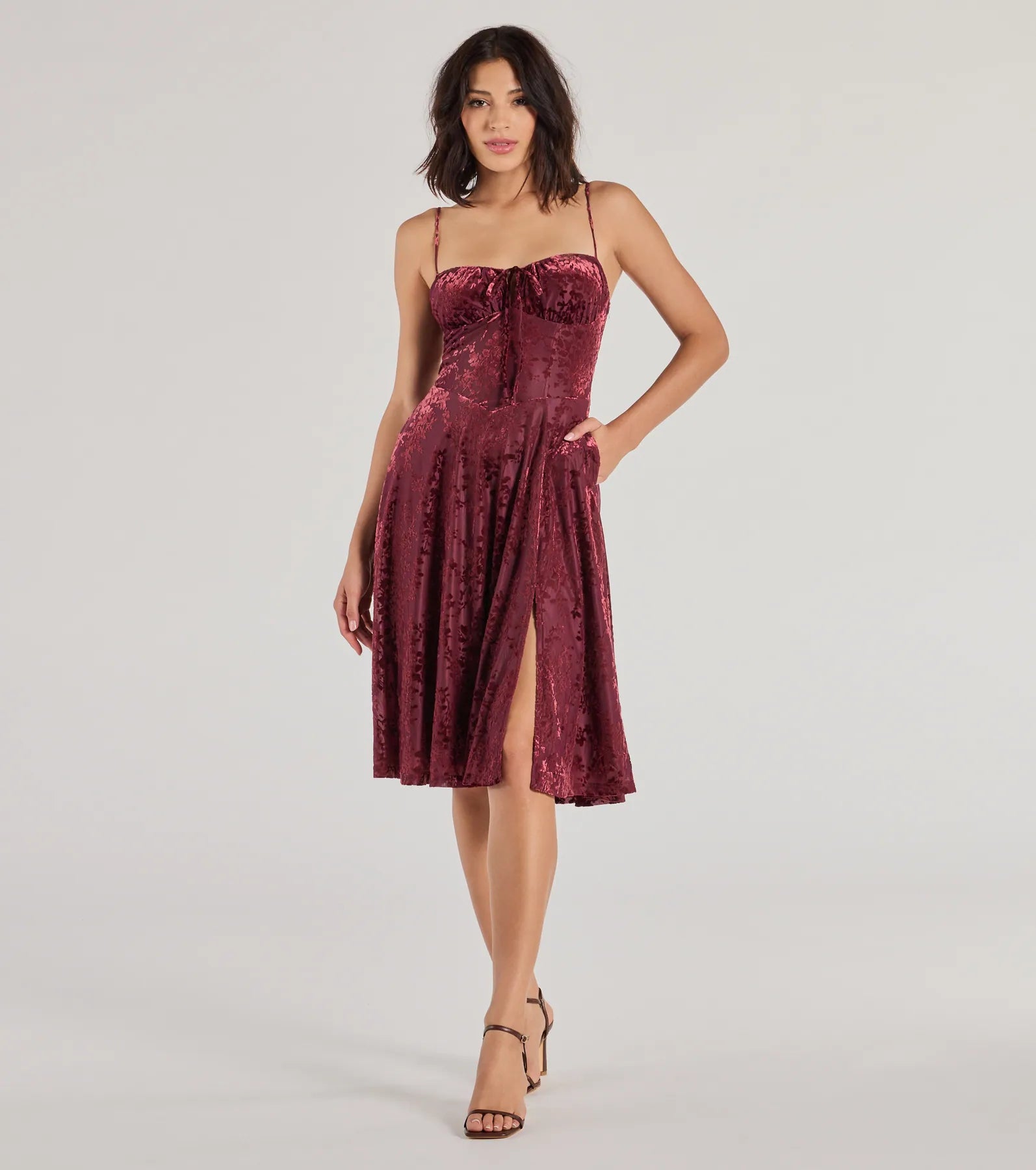 Premium Floral Velvet Mesh Midi Dress - Ultimate Chic Style