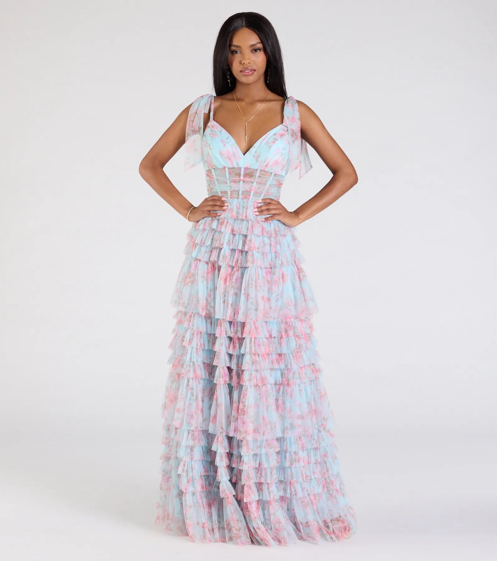 Premium Catrina Corset Floral Mesh Evening Gown