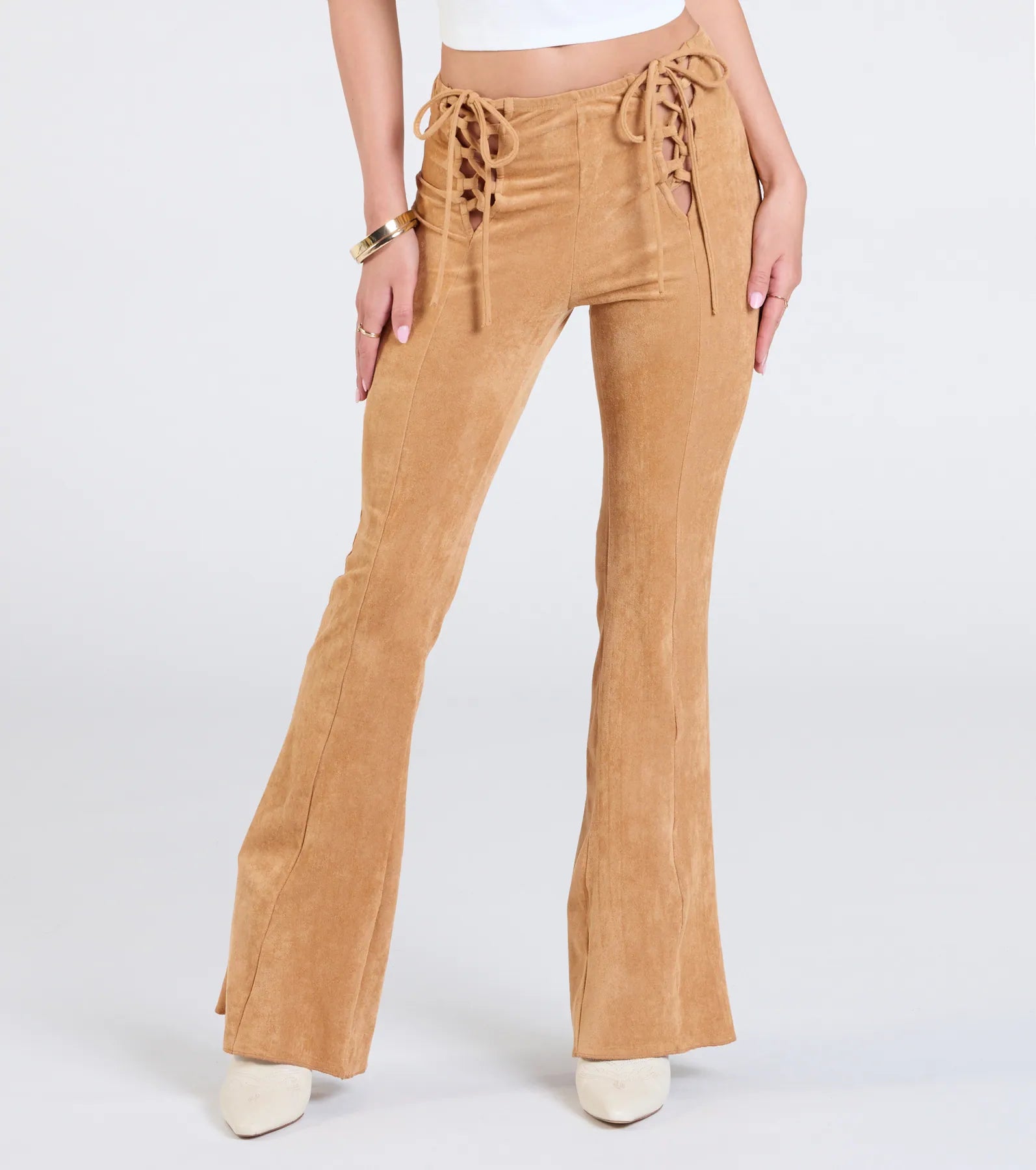 Ultimate Attitude Lace-Up Flare Pants - Premium Faux Suede