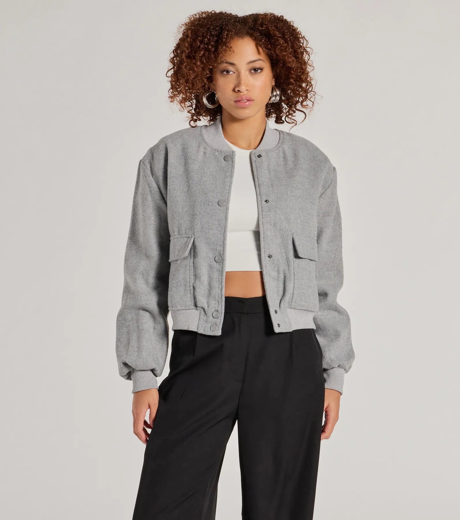 Premium Cool Girl Energy Faux Wool Bomber Jacket