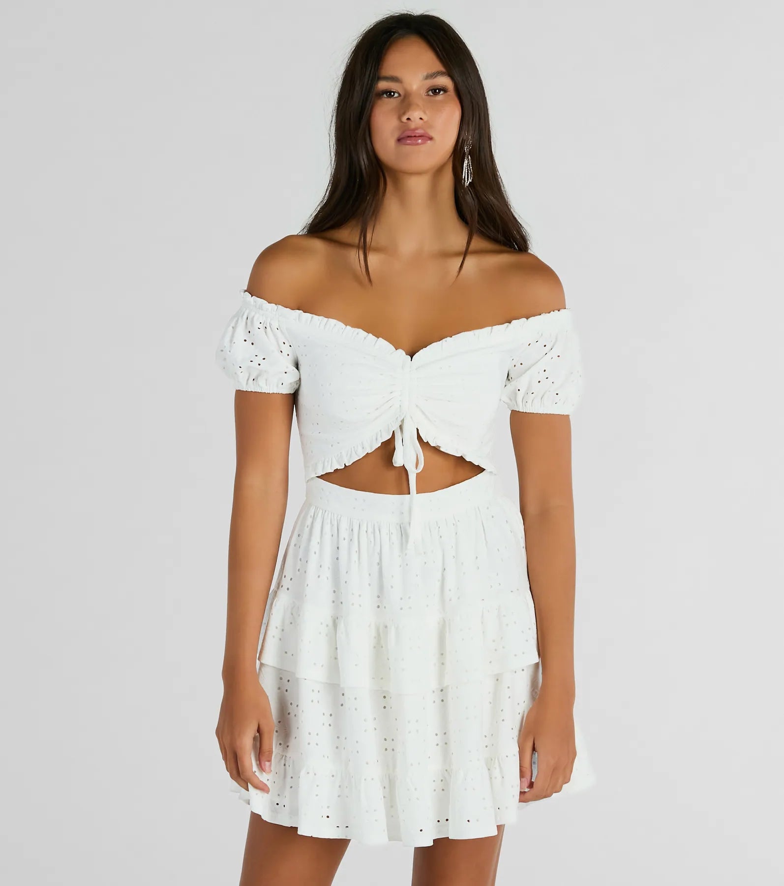 Ultimate Catch A Cutie: Premium Eyelet Skater Dress with Cutout Details