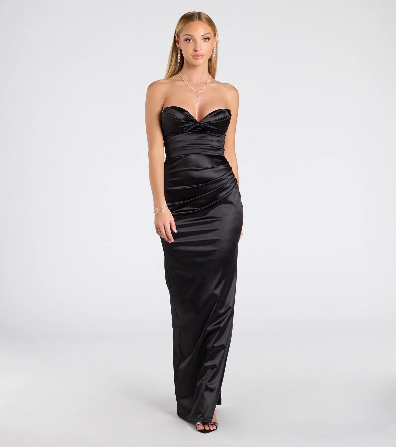 Premium Noel Strapless Sweetheart Satin Gown with High Slit