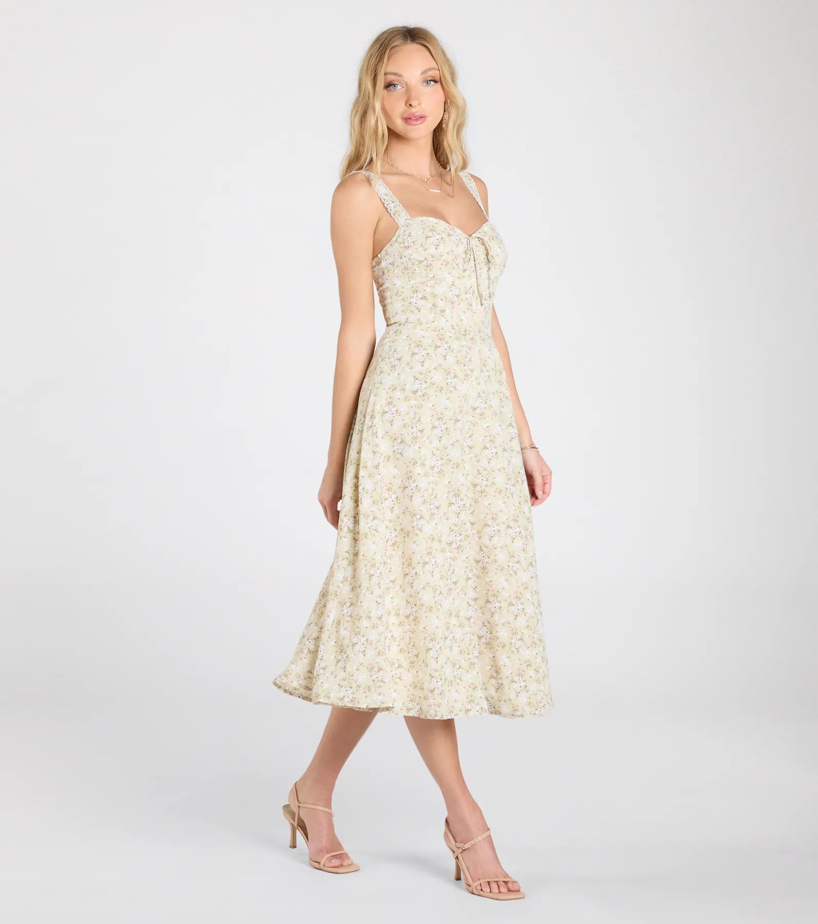 Premium Floral Elegance A-Line Midi Dress