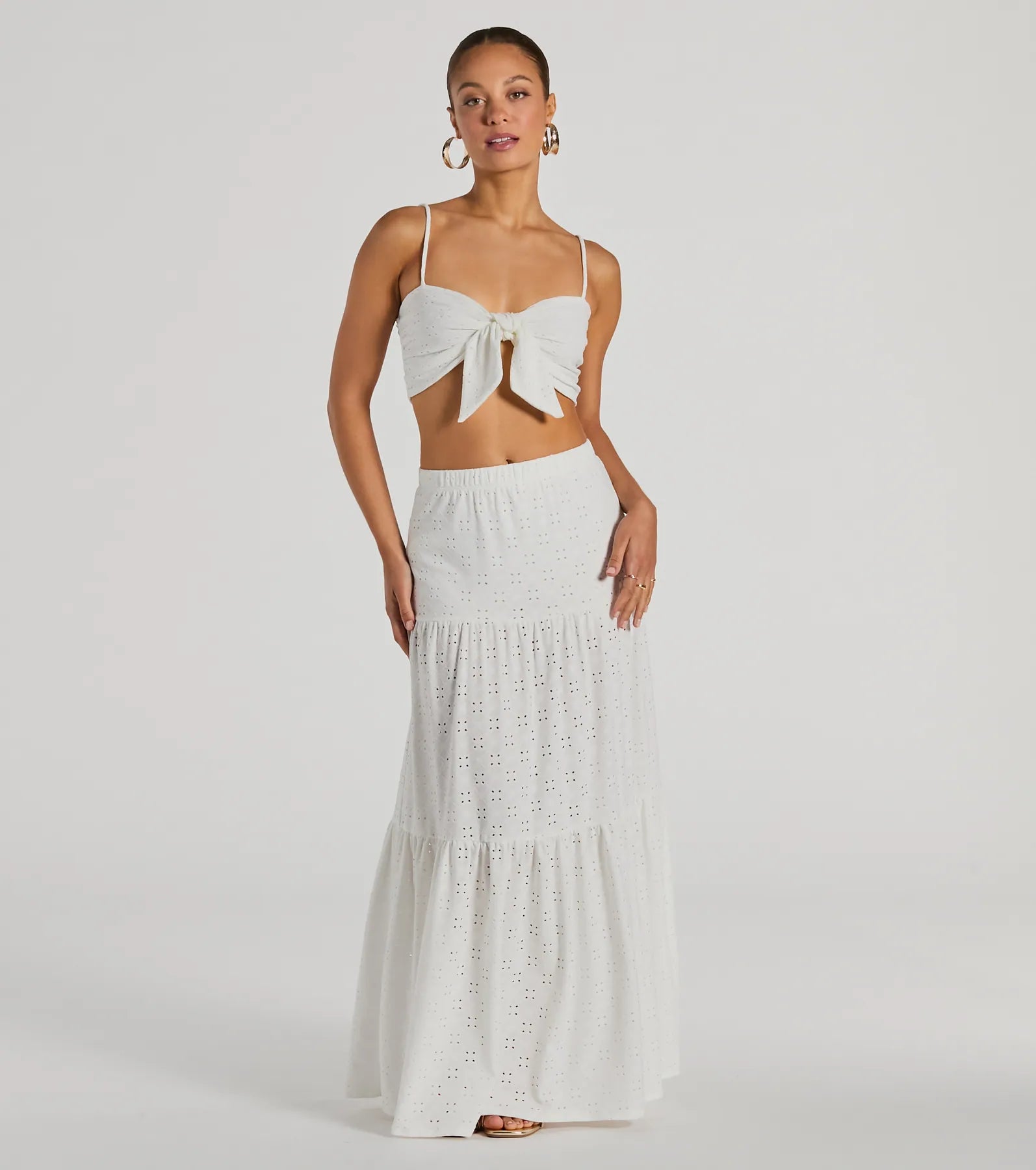 Ultimate Summer Vibe Tie-Front Eyelet Crop Top