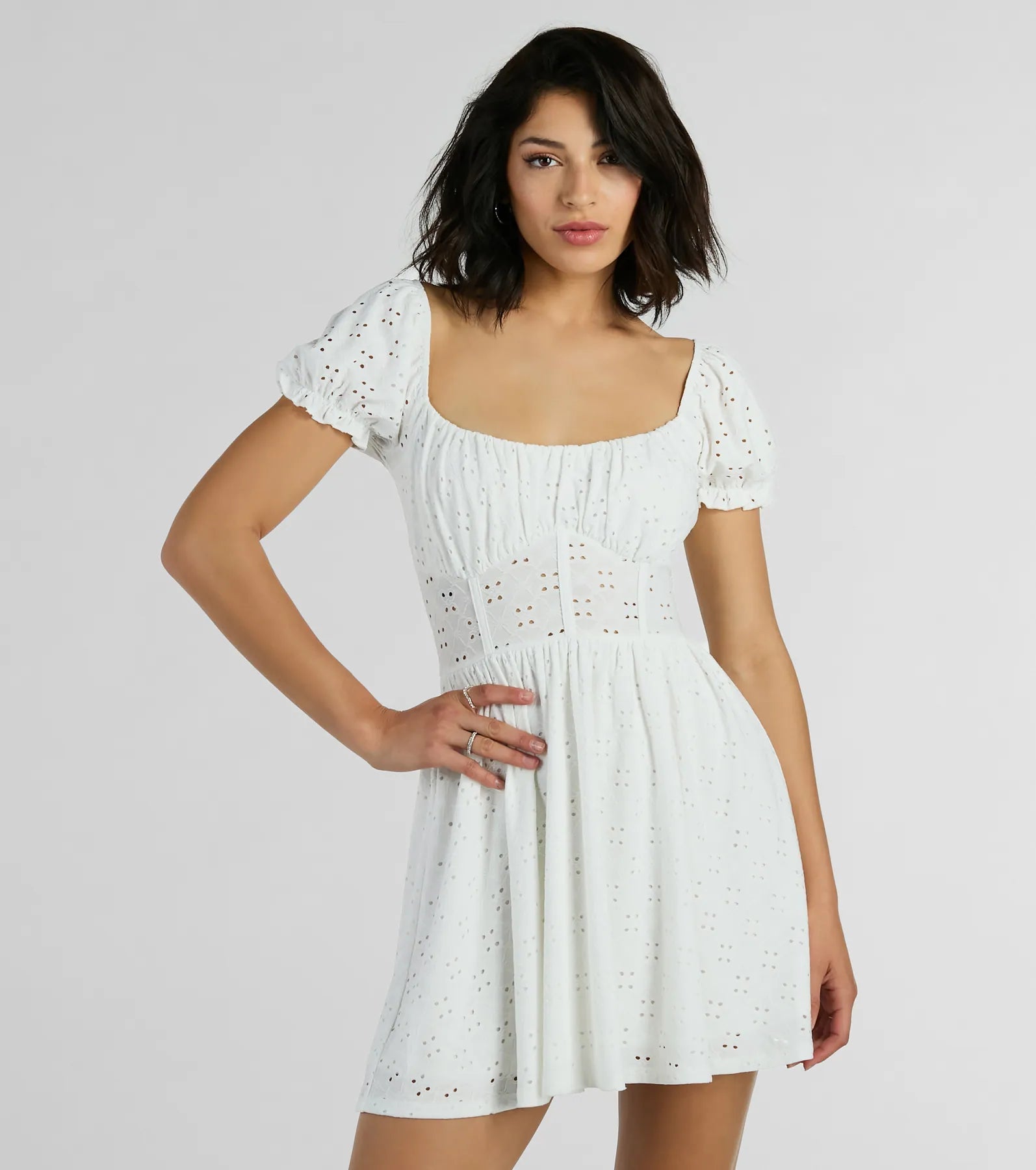 Ultimate Charm Puff Sleeve Eyelet Knit Skater Dress