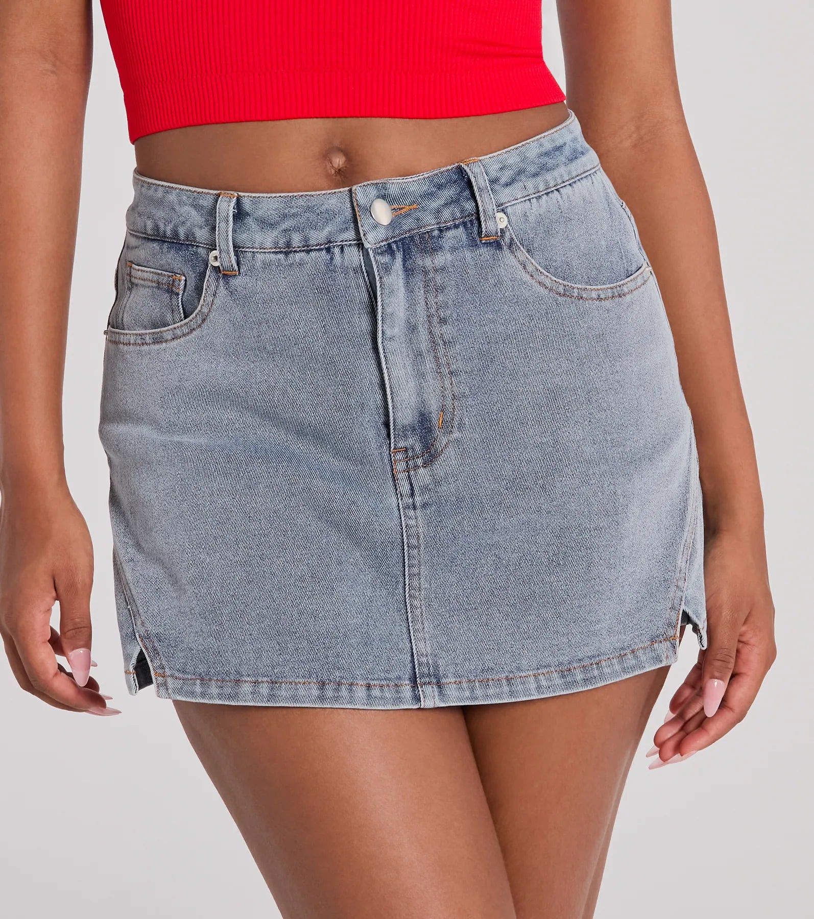 Ultimate Favorite Look High-Rise Slit Mini Denim Skort