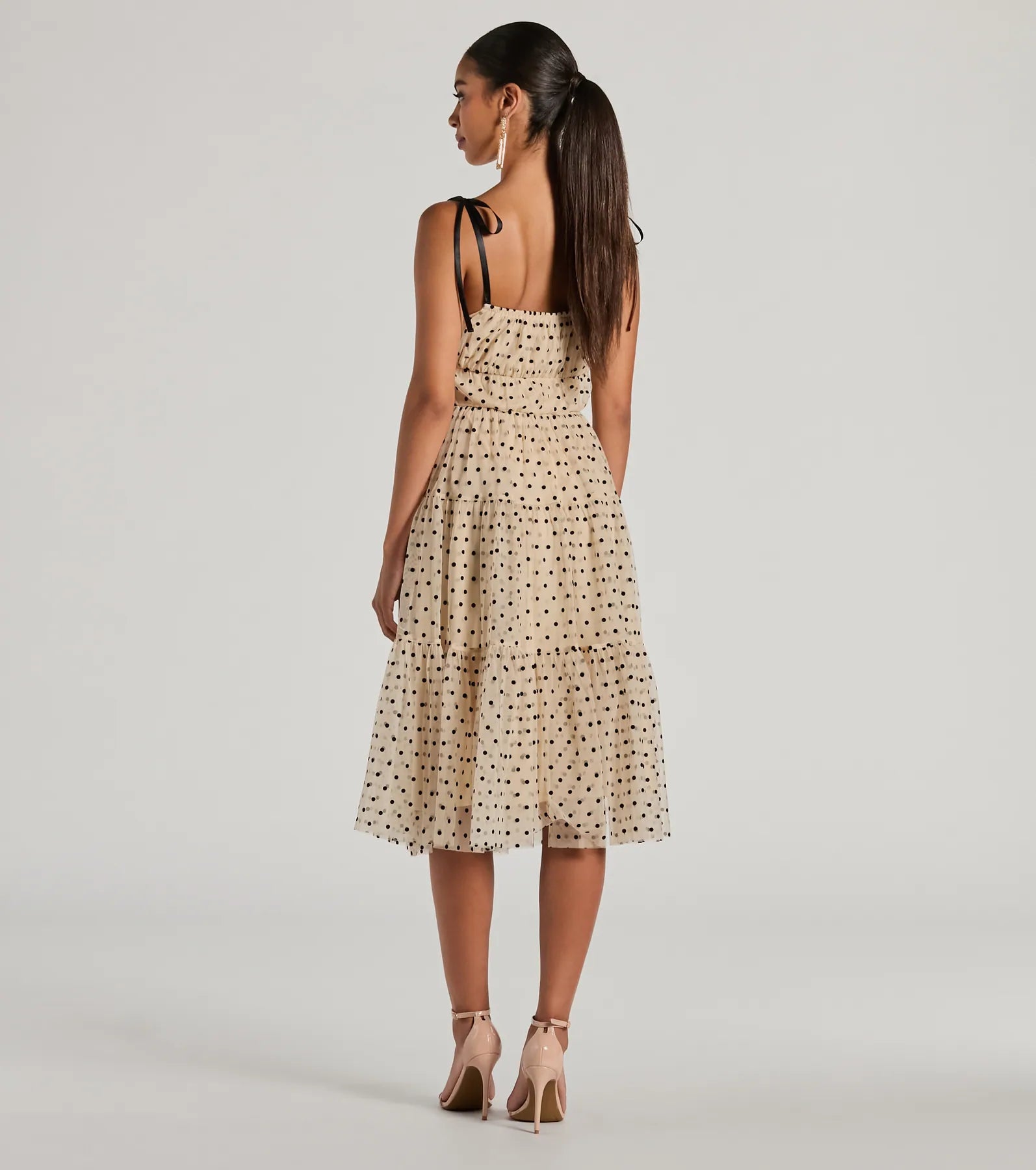 Ultimate Polka Dot Tulle Midi Dress with Bow Straps