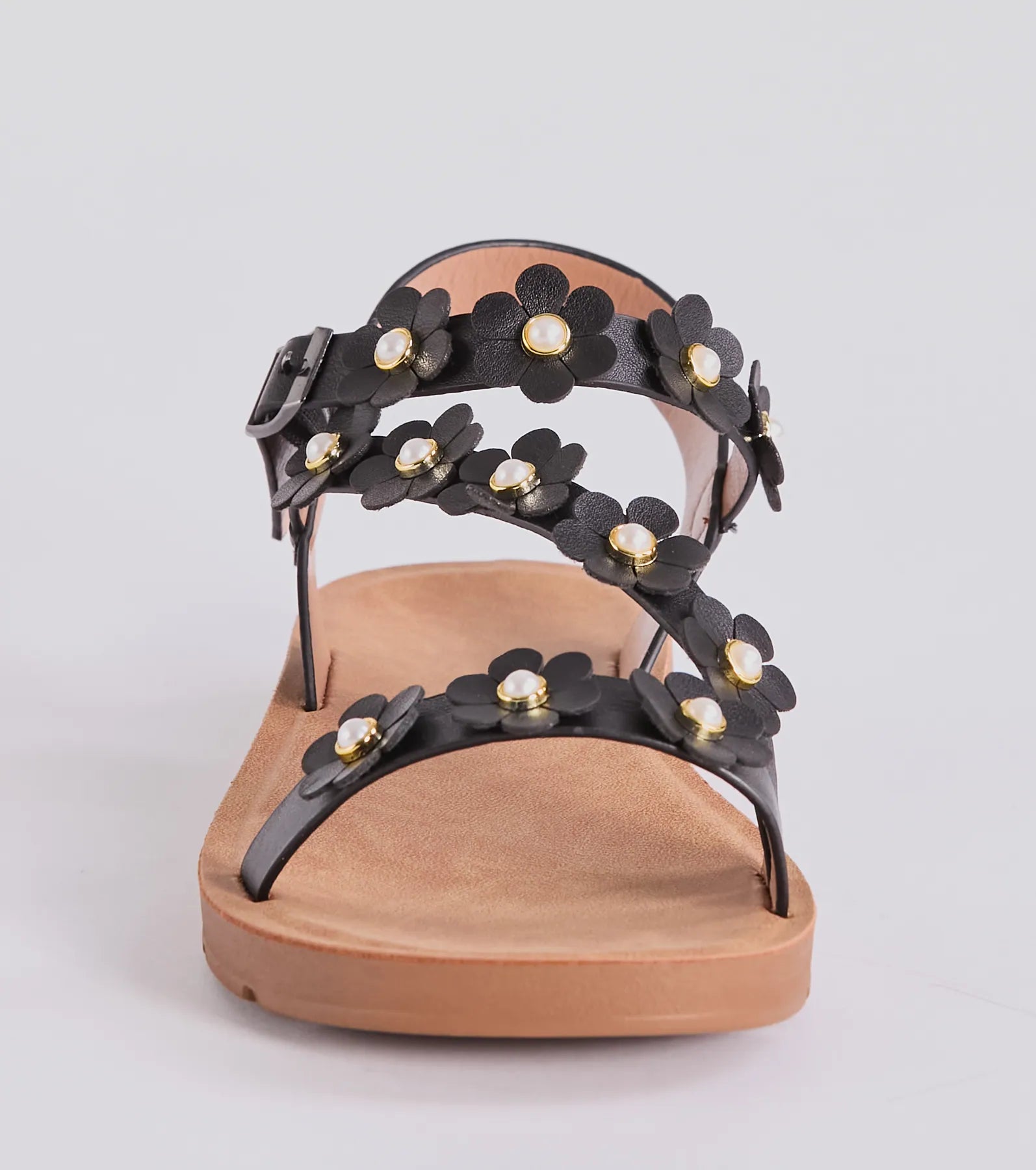 Floral Charm Strappy Faux Leather Sandals - Ultimate Summer Style