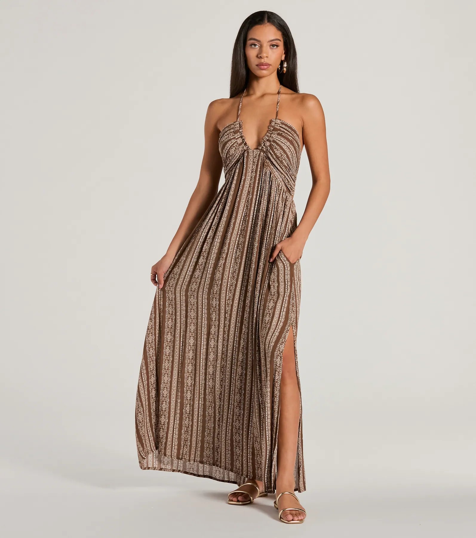 Premium Bohemian-Chic Geometric Halter Maxi Dress - Ultimate Summer Style