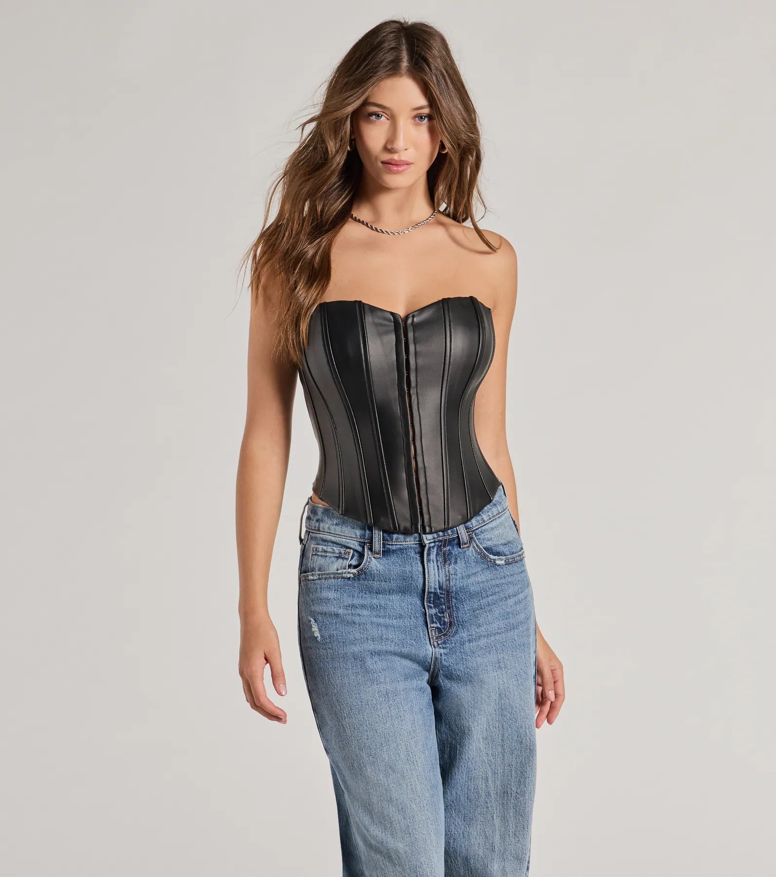 Ultimate Sleek Faux Leather Strapless Corset Top - Premium Style