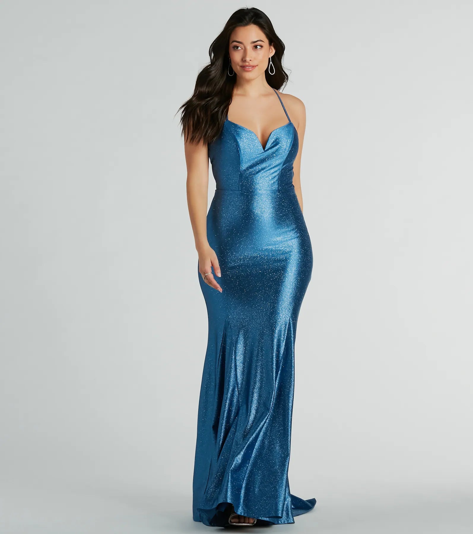 Premium Mindy Strappy Back Mermaid Satin Glitter Dress - Ultimate Elegance