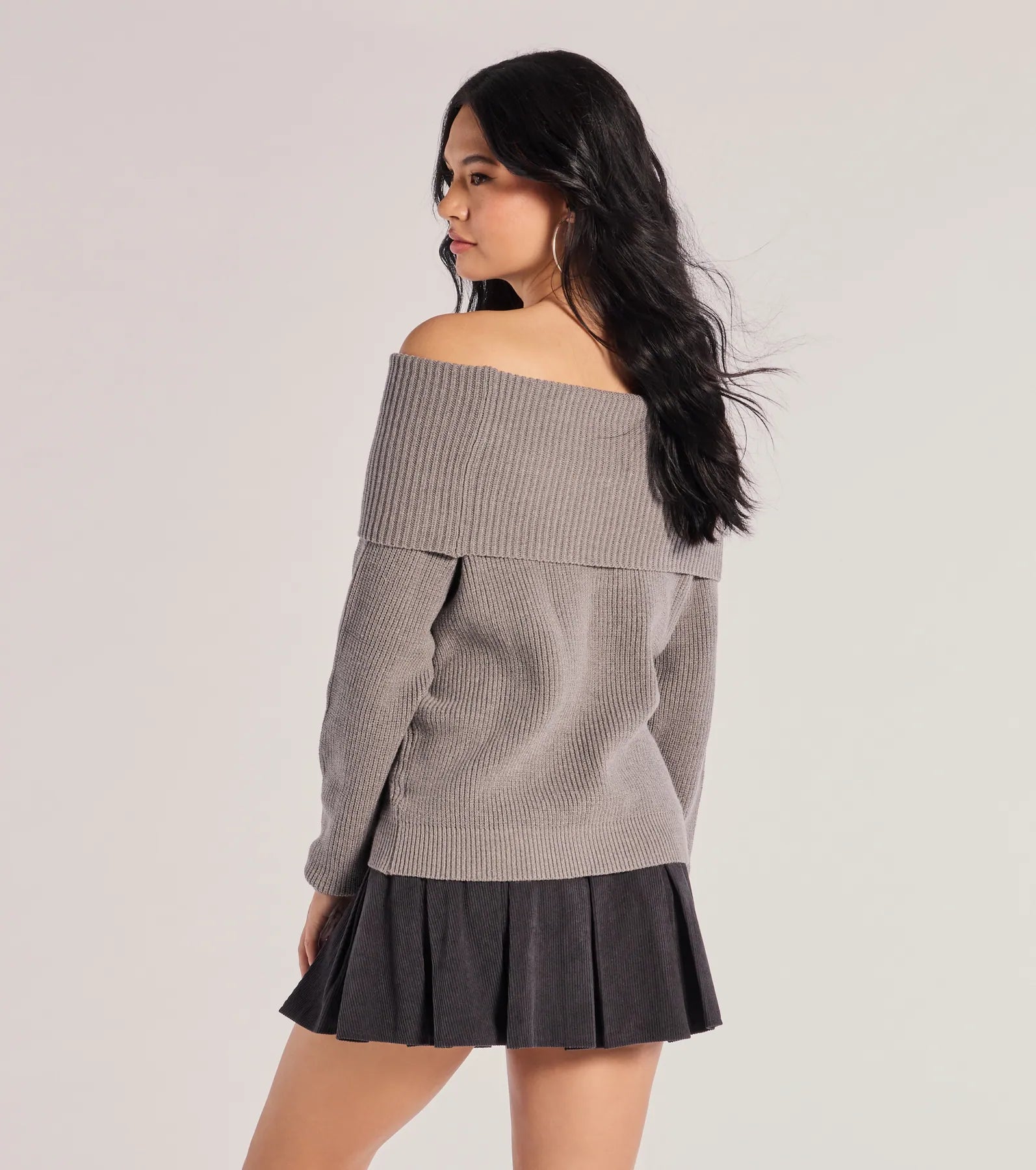 Premium Cozy Factor Ribbed Knit Off-The-Shoulder Sweater