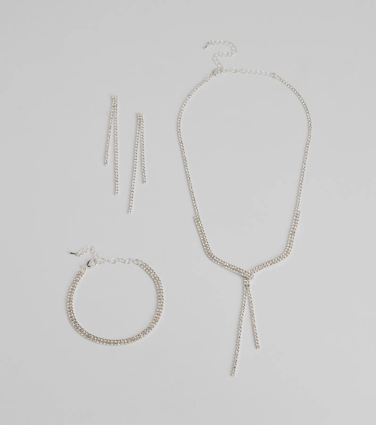 Ultimate Glamour Rhinestone Jewelry Set - Necklace, Earrings & Bracelet