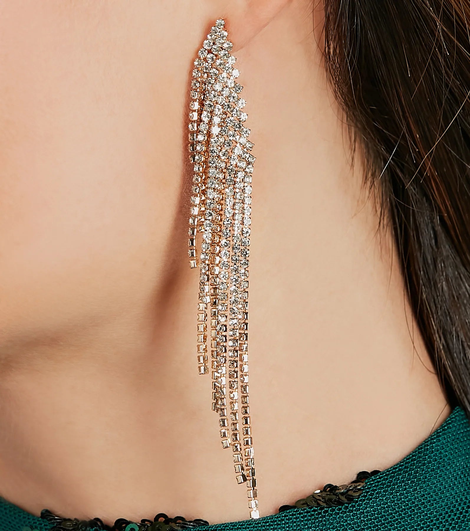 Ultimate Glam Rhinestone Fringe Statement Earrings