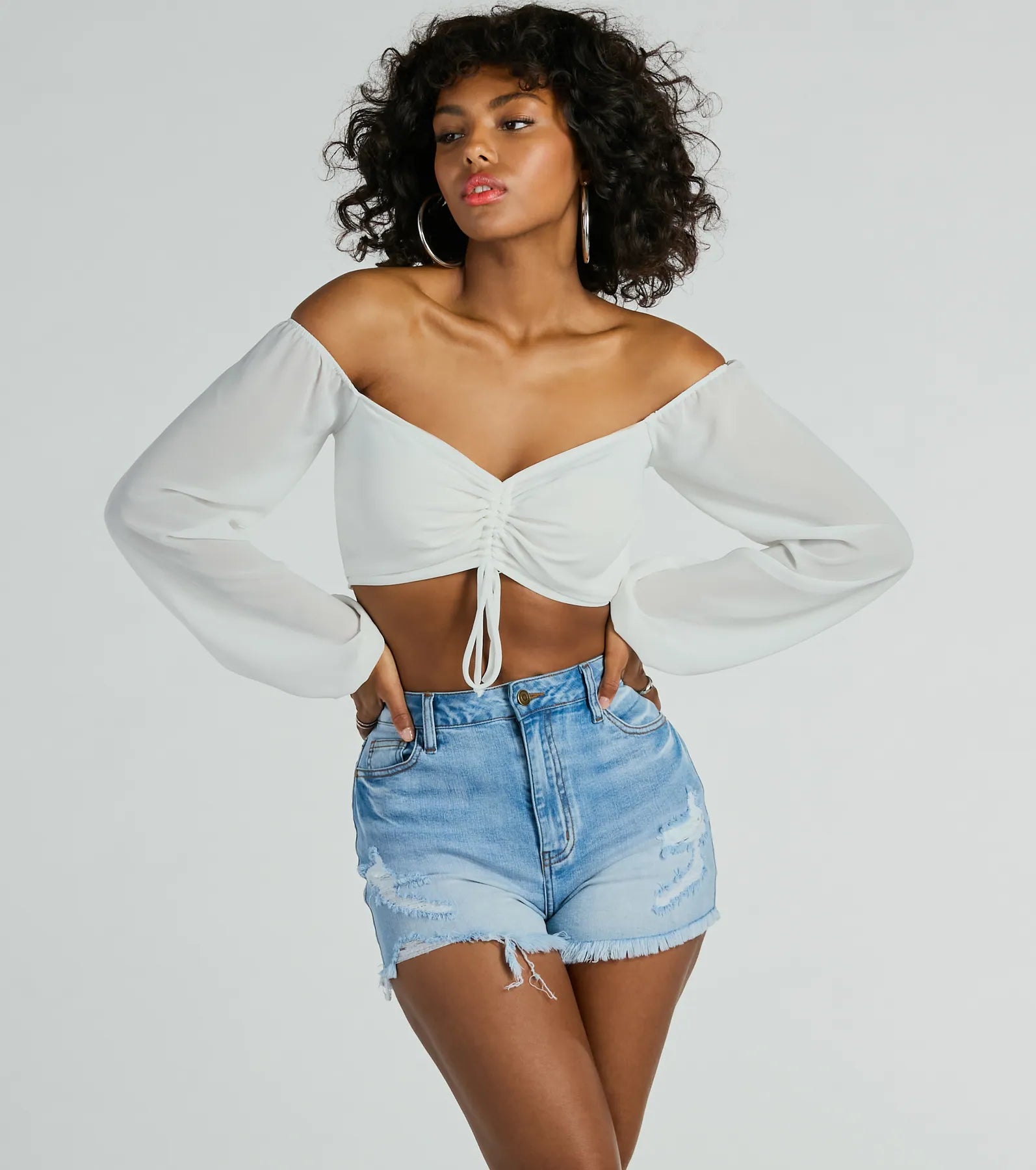 Ultimate Sheer Elegance Off-The-Shoulder Crop Blouse