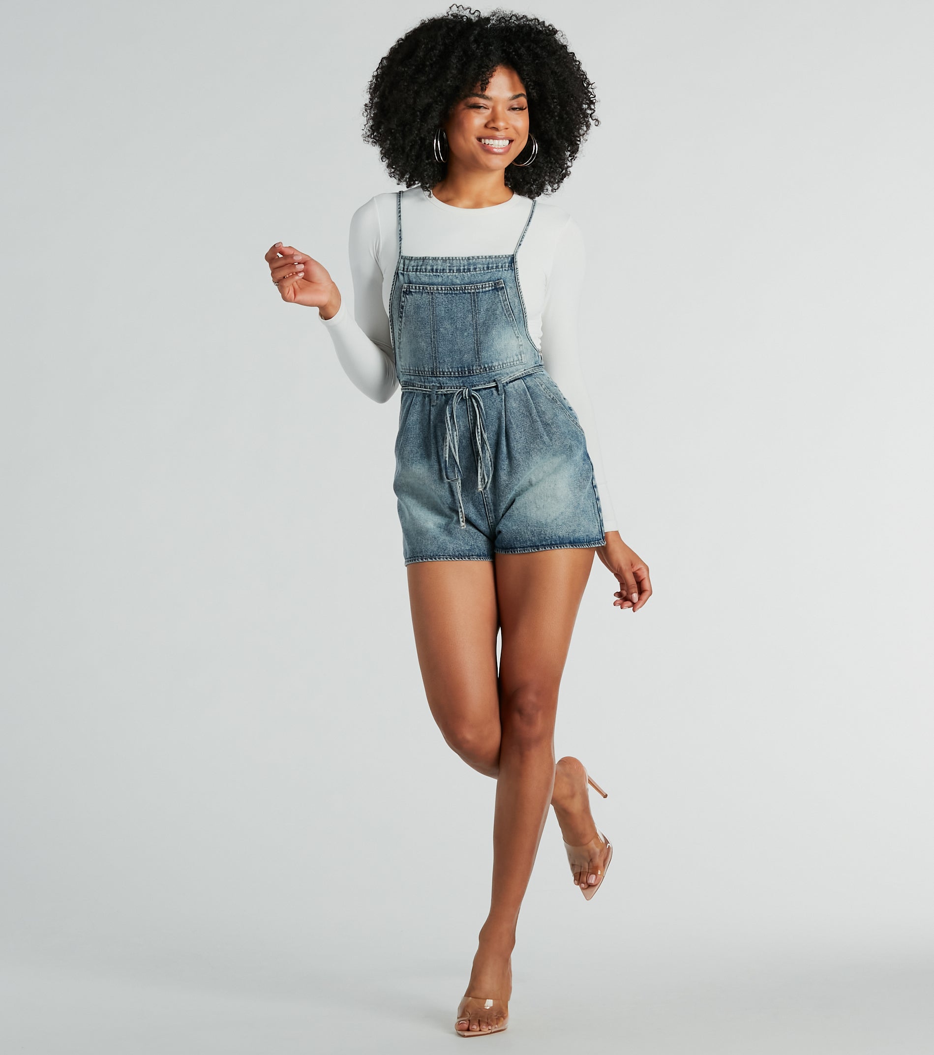 Ultimate Sunny Mood Tie-Front Denim Shortalls - Effortless Style Upgrade