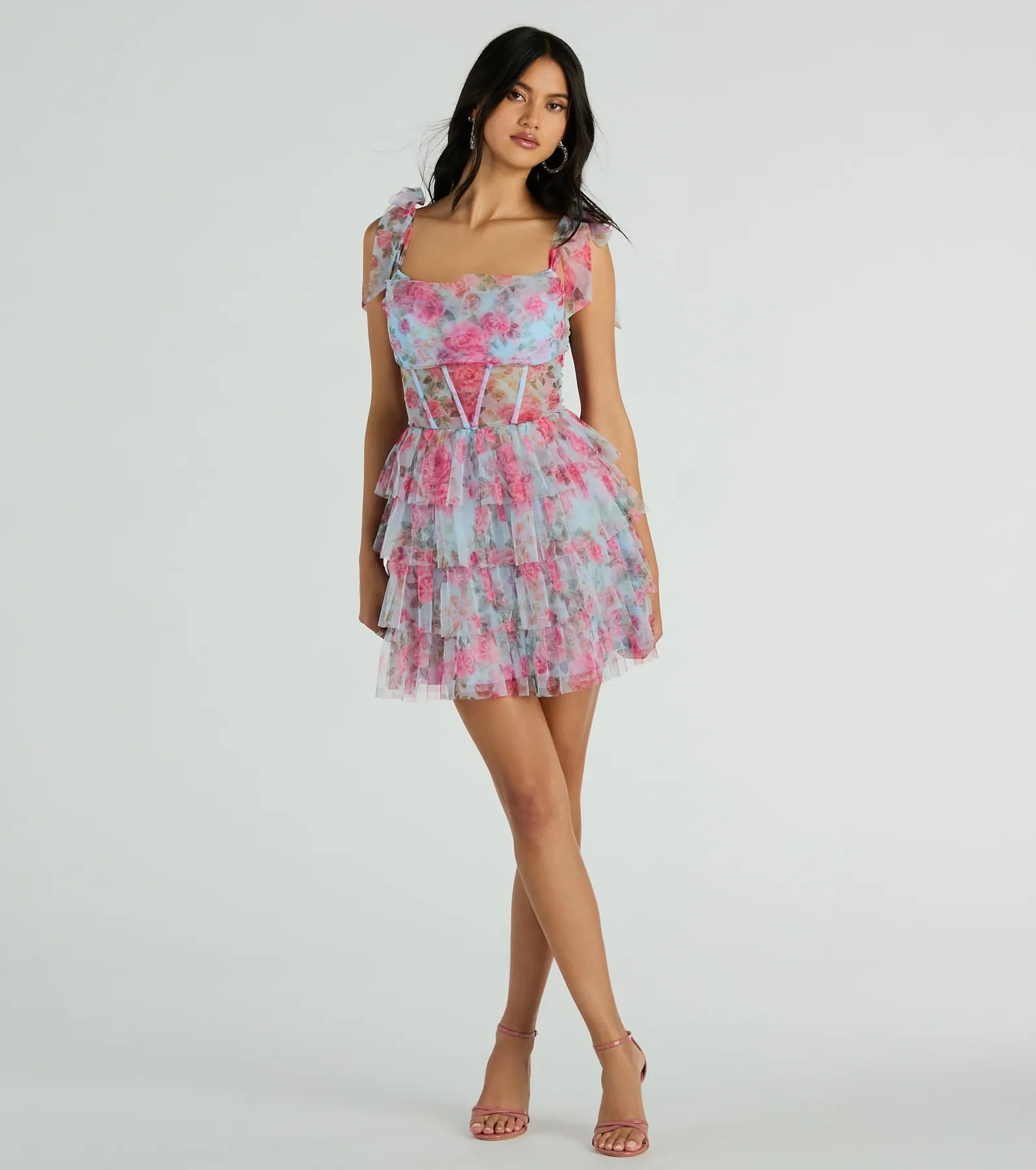 Premium Mandy Floral Corset Party Dress - Elegant Rose A-Line Design