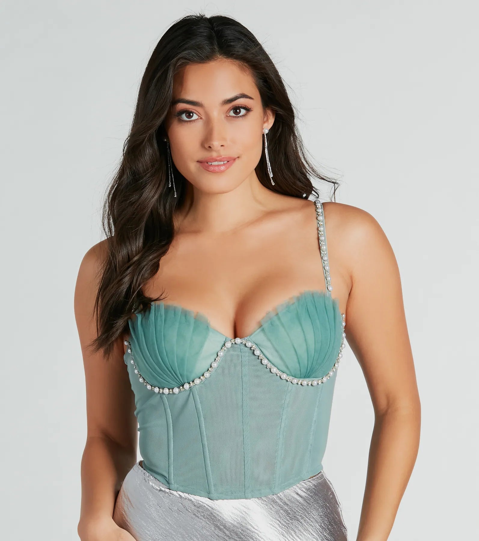 Ultimate Dreamy Pearl & Rhinestone Bustier Top