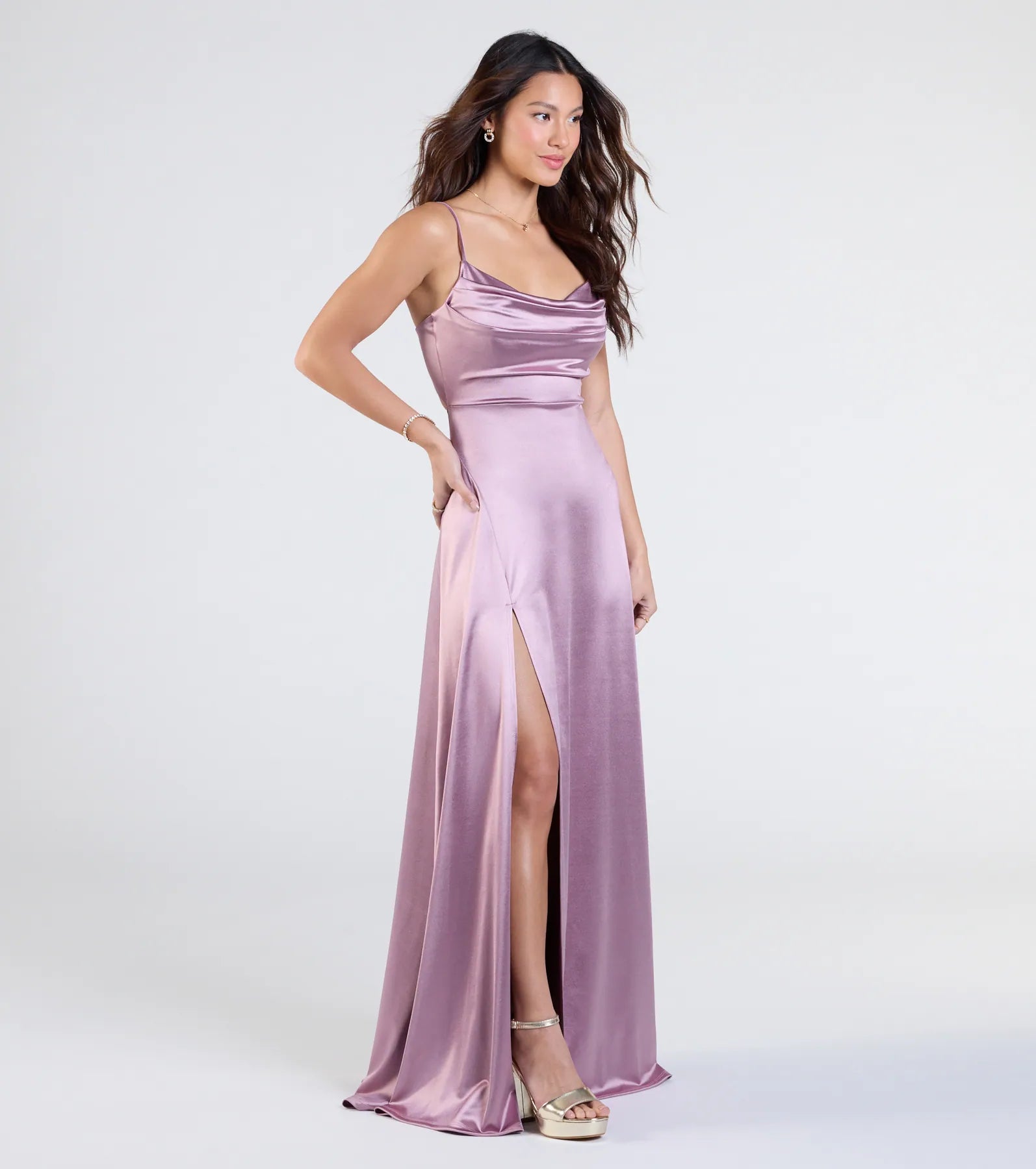 Premium Steffanie Elegant Tie-Back Satin Gown