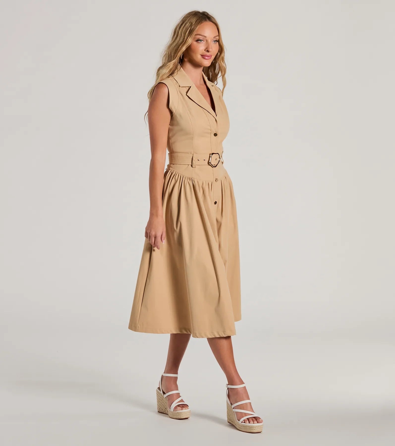 Premium Elegance V-Neck Belted Midi Dress