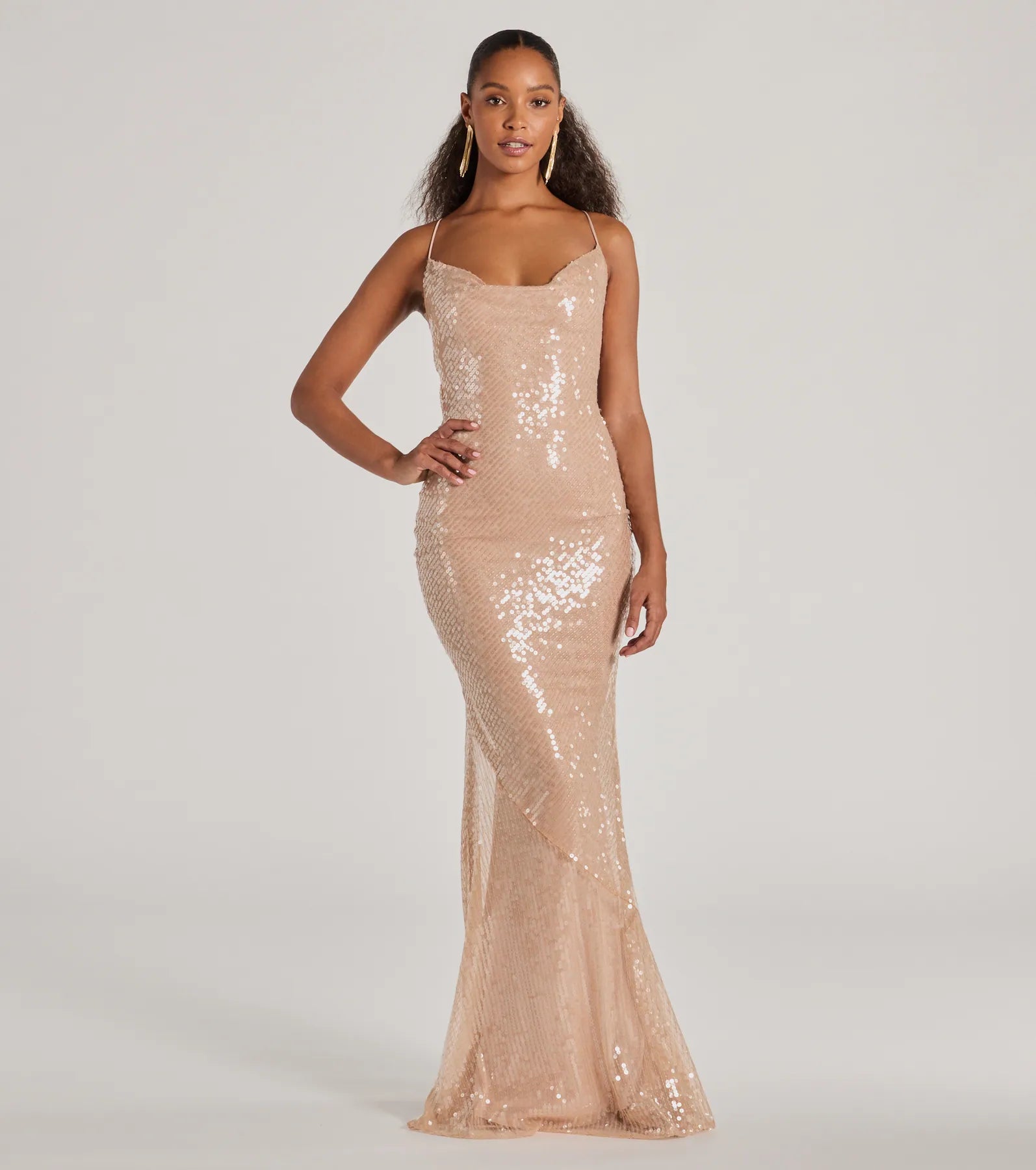 Premium Rachael Lace-Up Mermaid Sequin Evening Gown