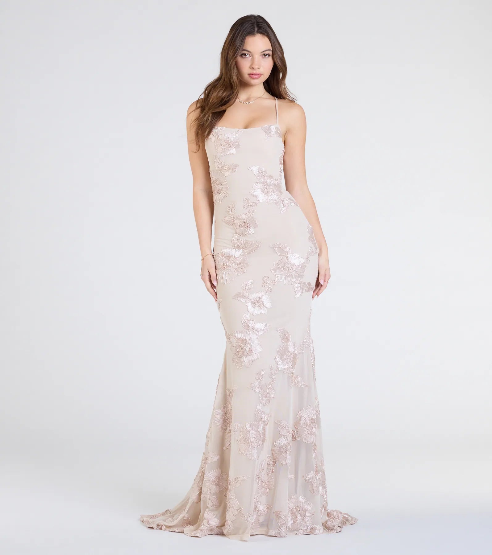 Premium Gabi Lace-Up Floral Mermaid Gown