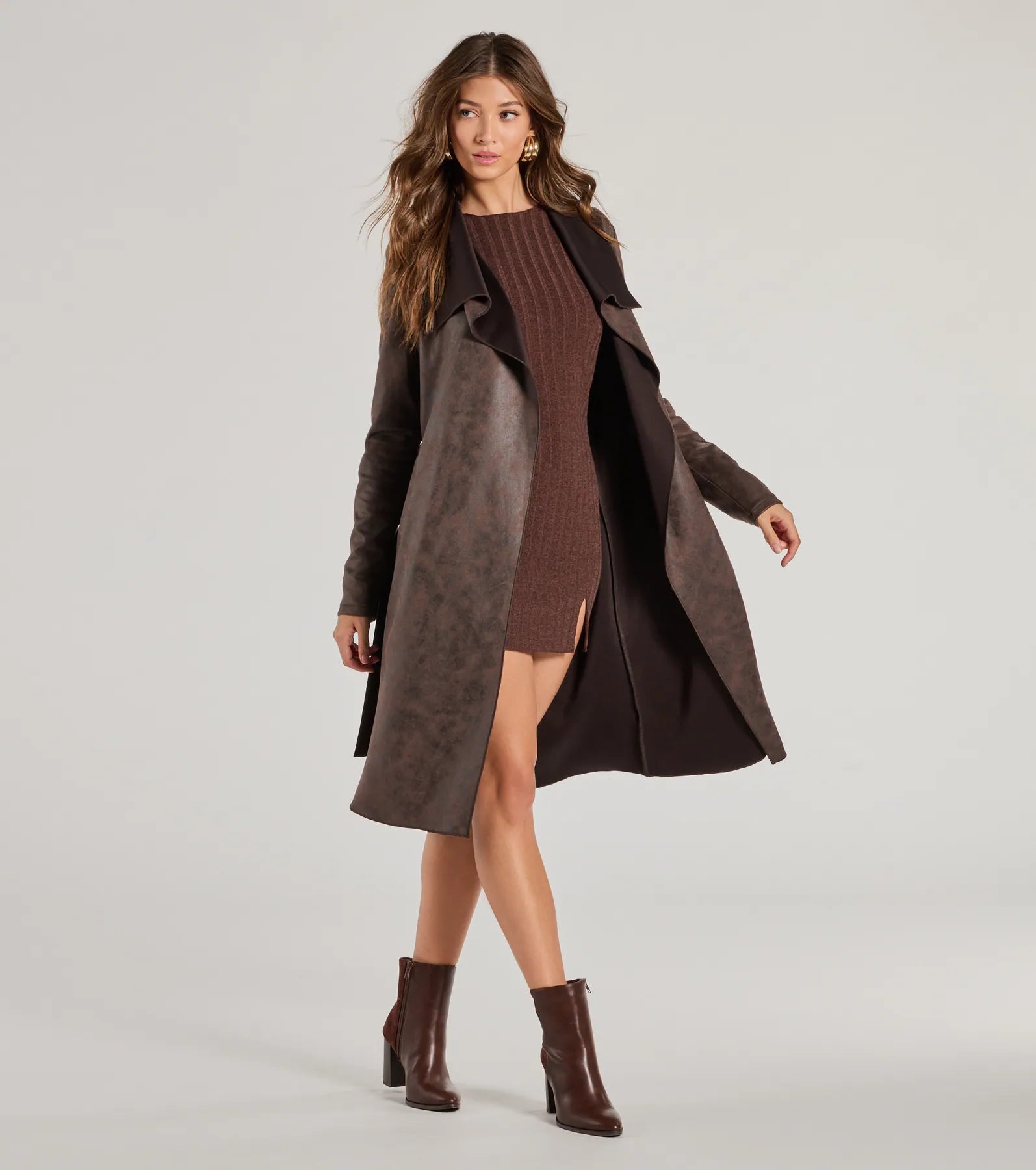 Premium Faux Suede Trench Coat - Timeless Elegance