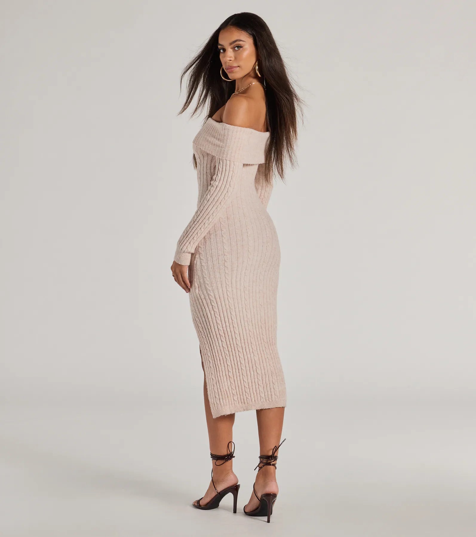 Premium Cozy Luxe Cable Knit Off-The-Shoulder Midi Dress - Ultimate Comfort & Style