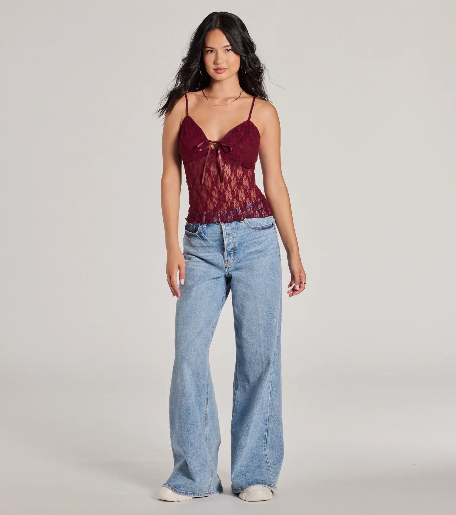 Premium Sheer Lace V-Neck Crop Top