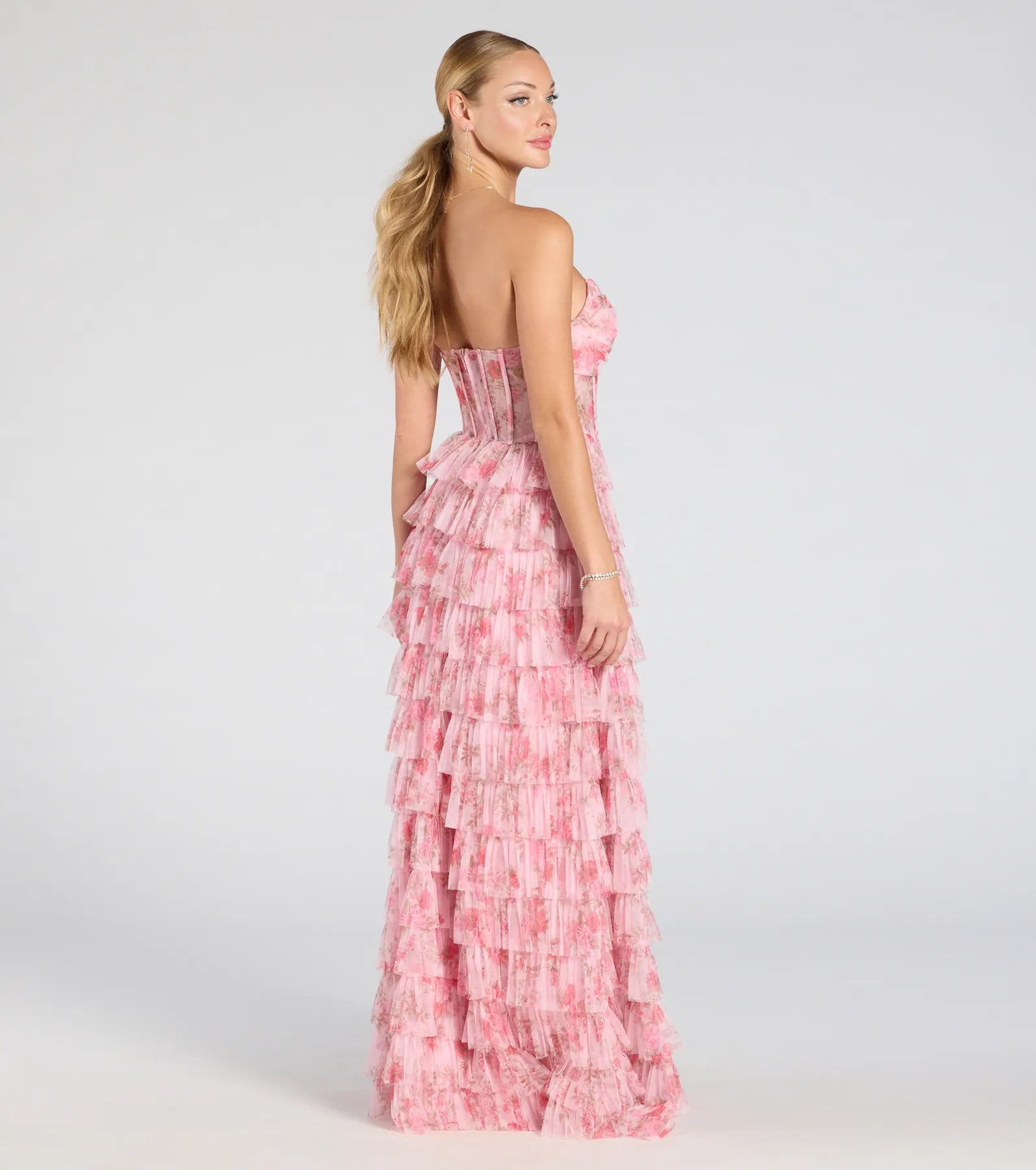 Premium Kira Strapless Floral Tulle Formal Gown