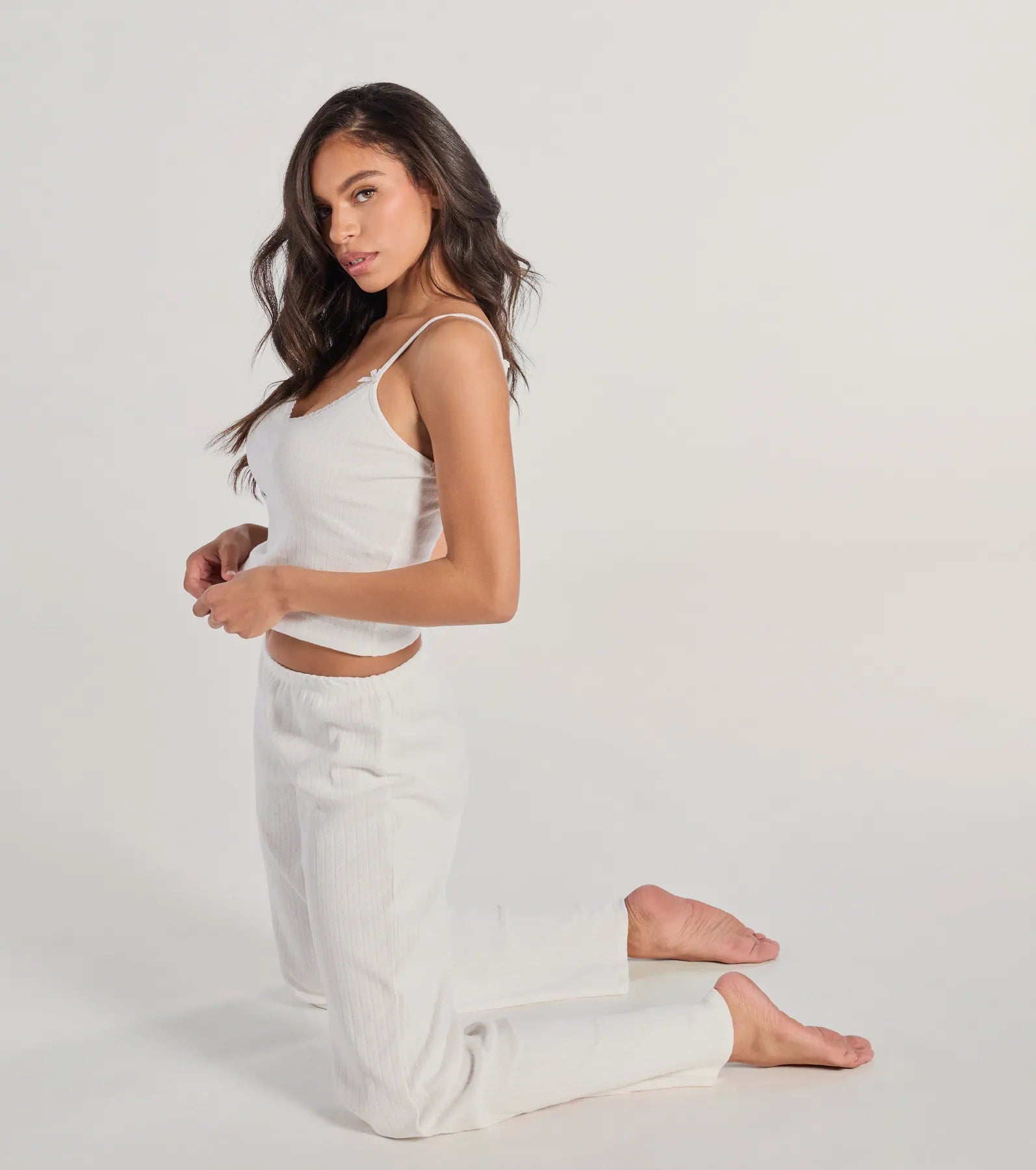 Ultimate Comfort V-Neck Pointelle Pajama Crop Top