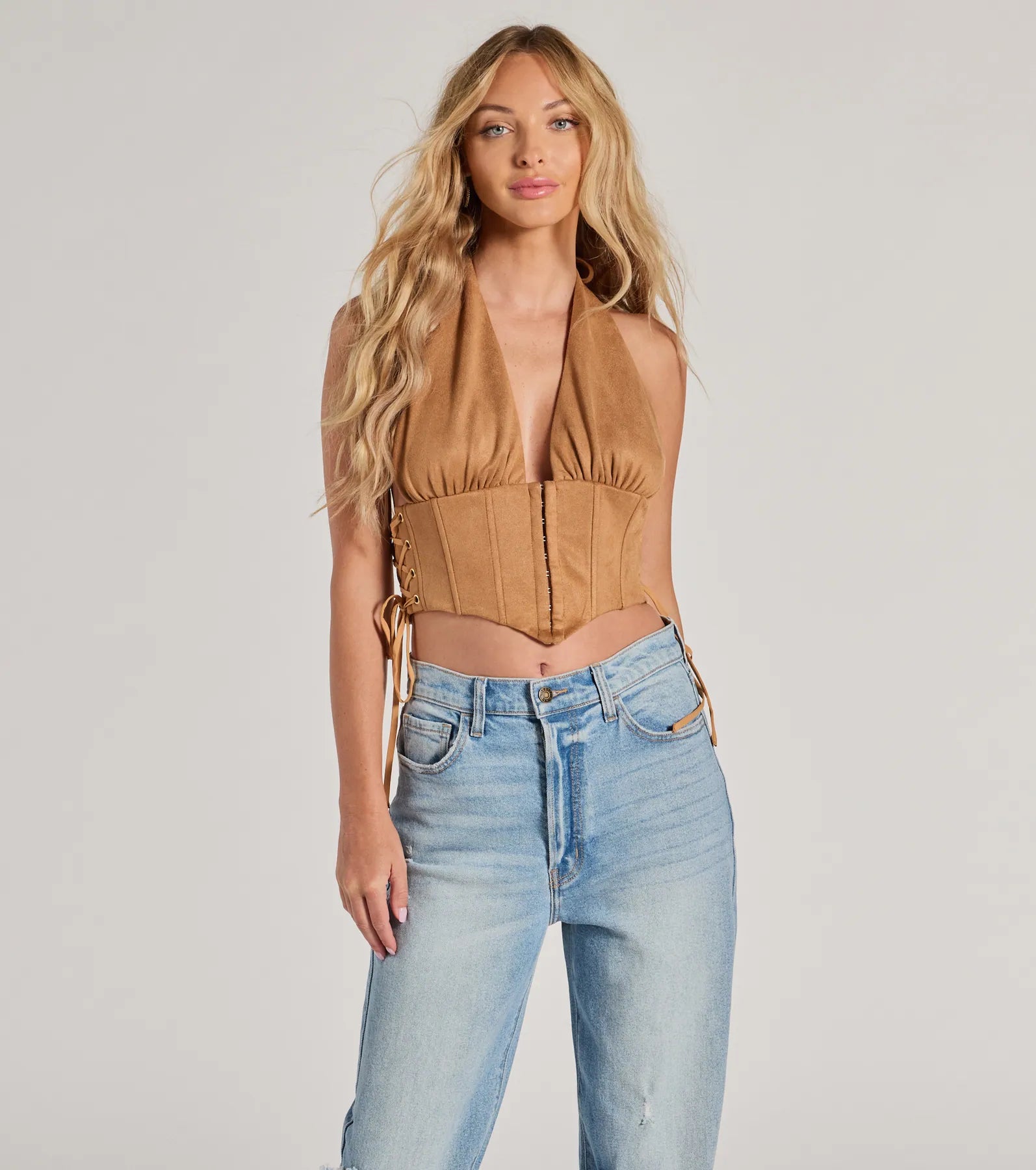 Ultimate Chic Vibes Faux Suede Halter Corset Top