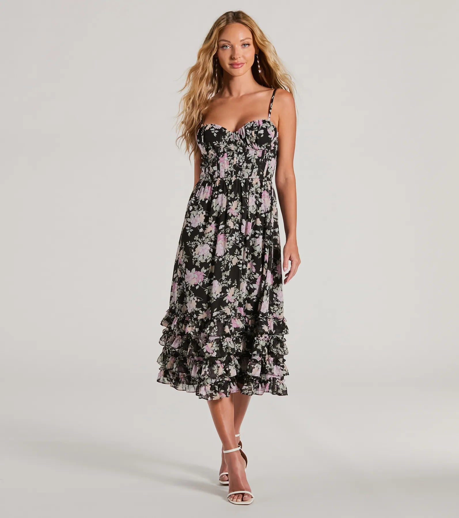 Premium Sweetheart Floral A-Line Midi Dress for Elevated Occasions