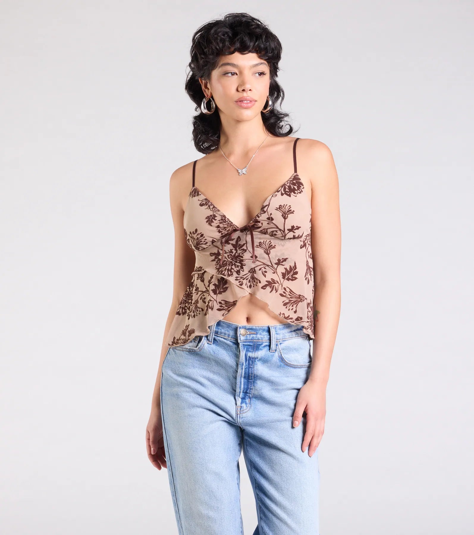 Ultimate Sultry Floral Velvet V-Neck Crop Top