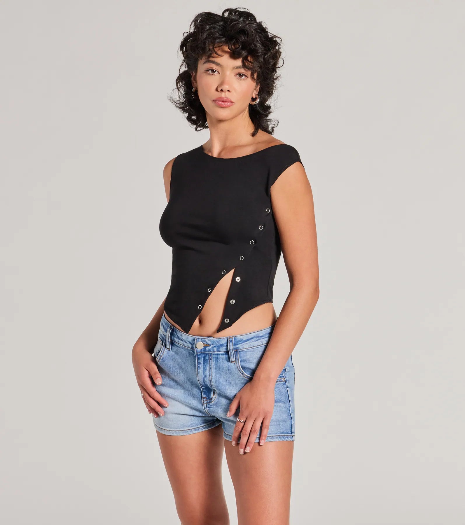 Premium Minimalist Off-Shoulder Crop Top with Snap Buttons