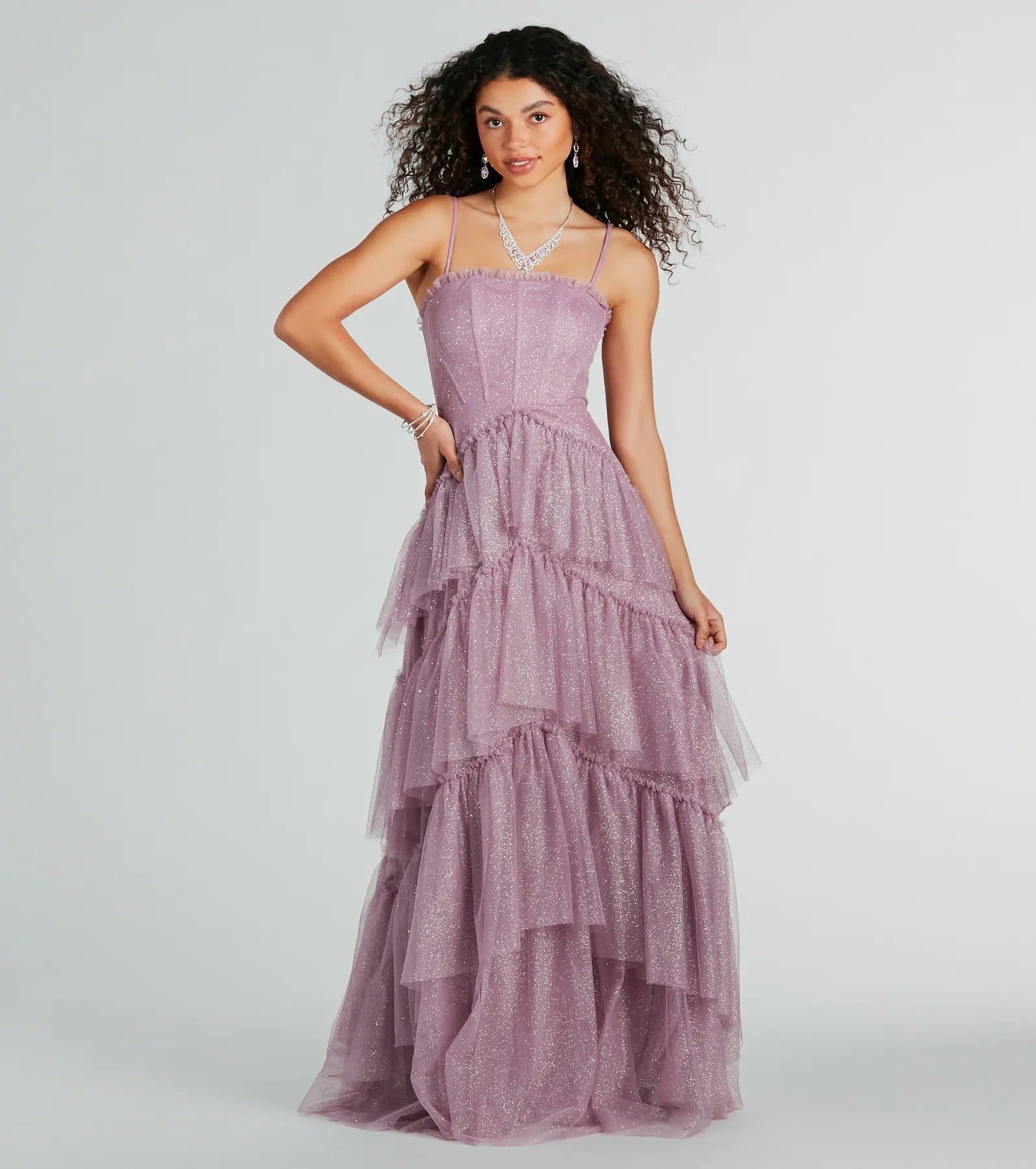 Ultimate Saylor Glitter Tulle A-Line Evening Gown