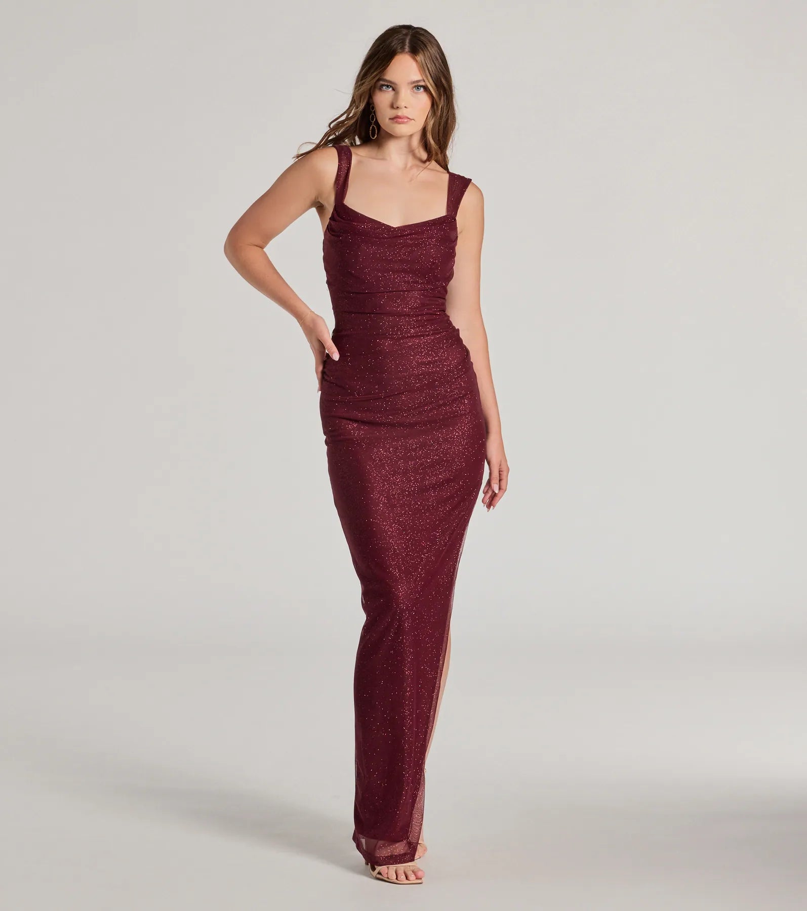 Ultimate Glamour: Amora Glitter Mesh High Slit Dress