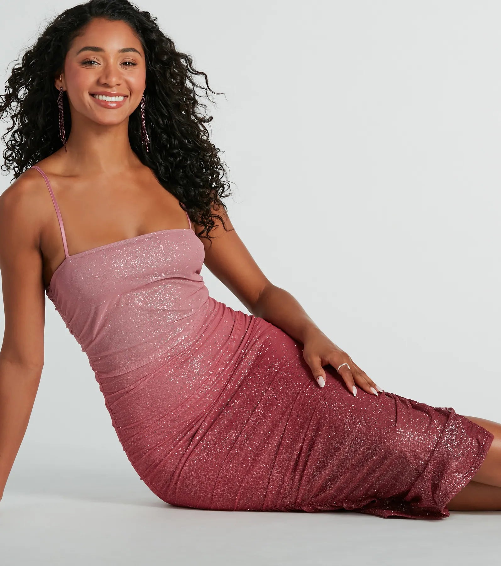 Ultimate Glam Ombre Glitter Mesh Midi Dress