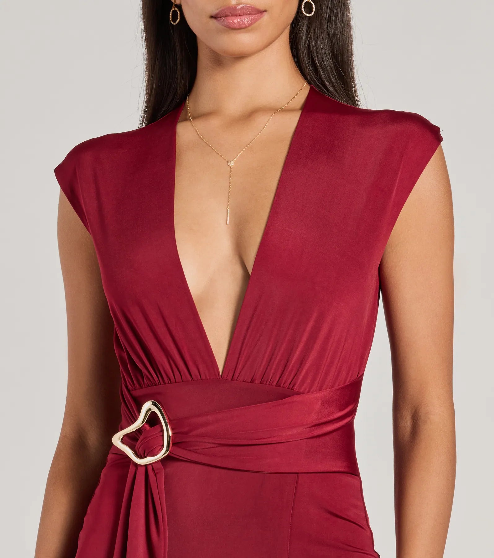 Ultimate Chic V-Neck Belted Slit Midi Dress - Cocktail Party Essential