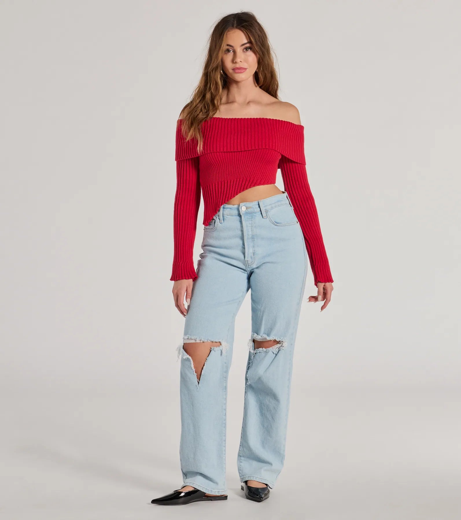 Ultimate Glam Off-The-Shoulder Crop Top - Premium Asymmetric Design