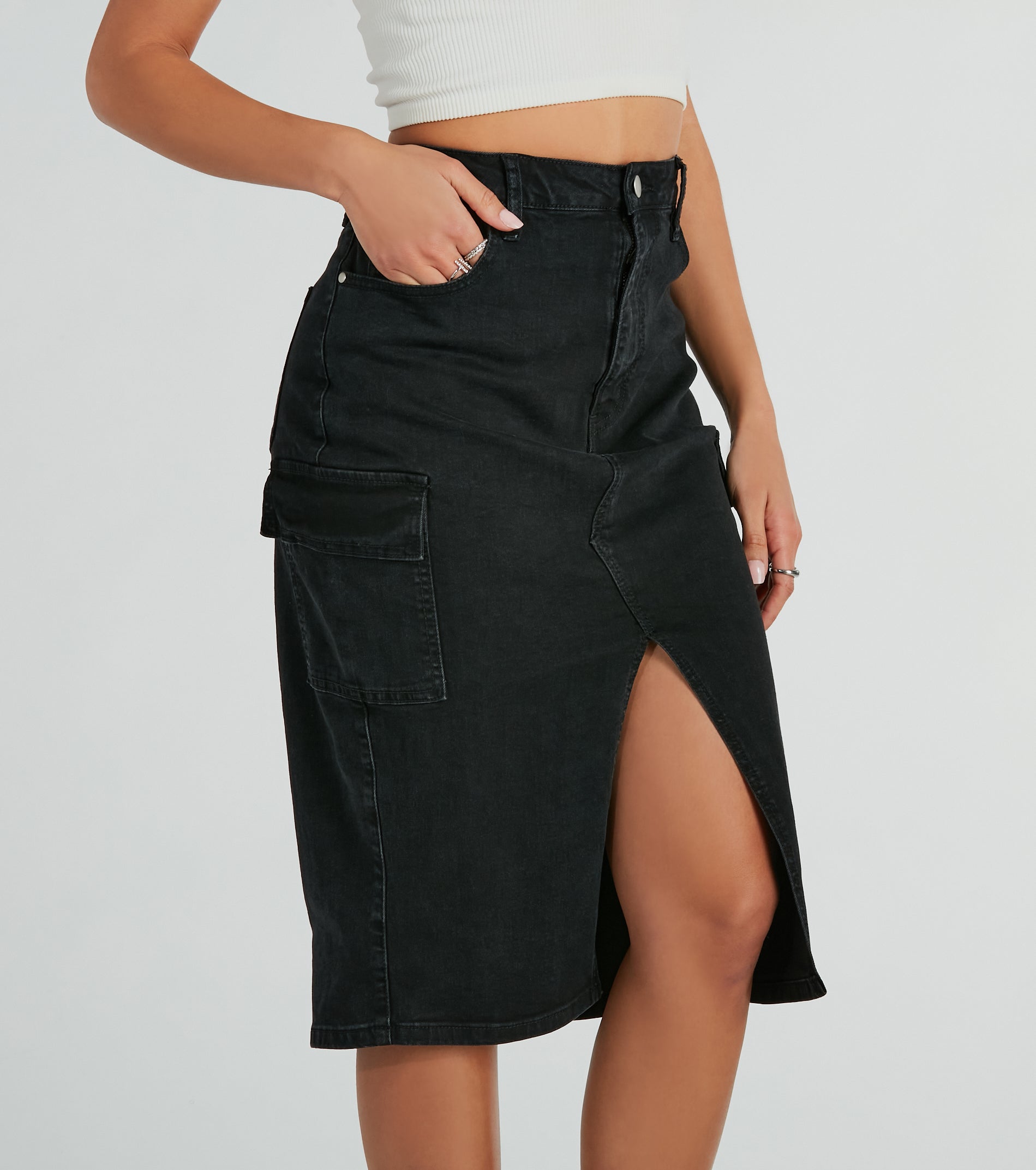 Ultimate Modern Edge High-Rise Cargo Denim Skirt