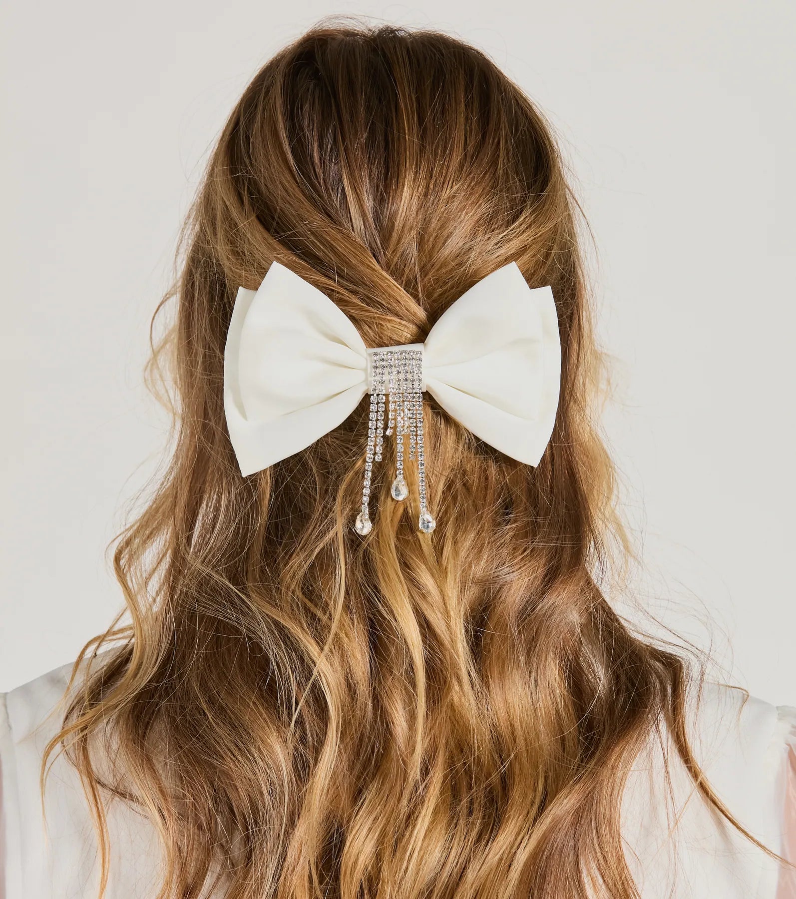 Premium Satin Hair Bow Clip with Rhinestone Accents