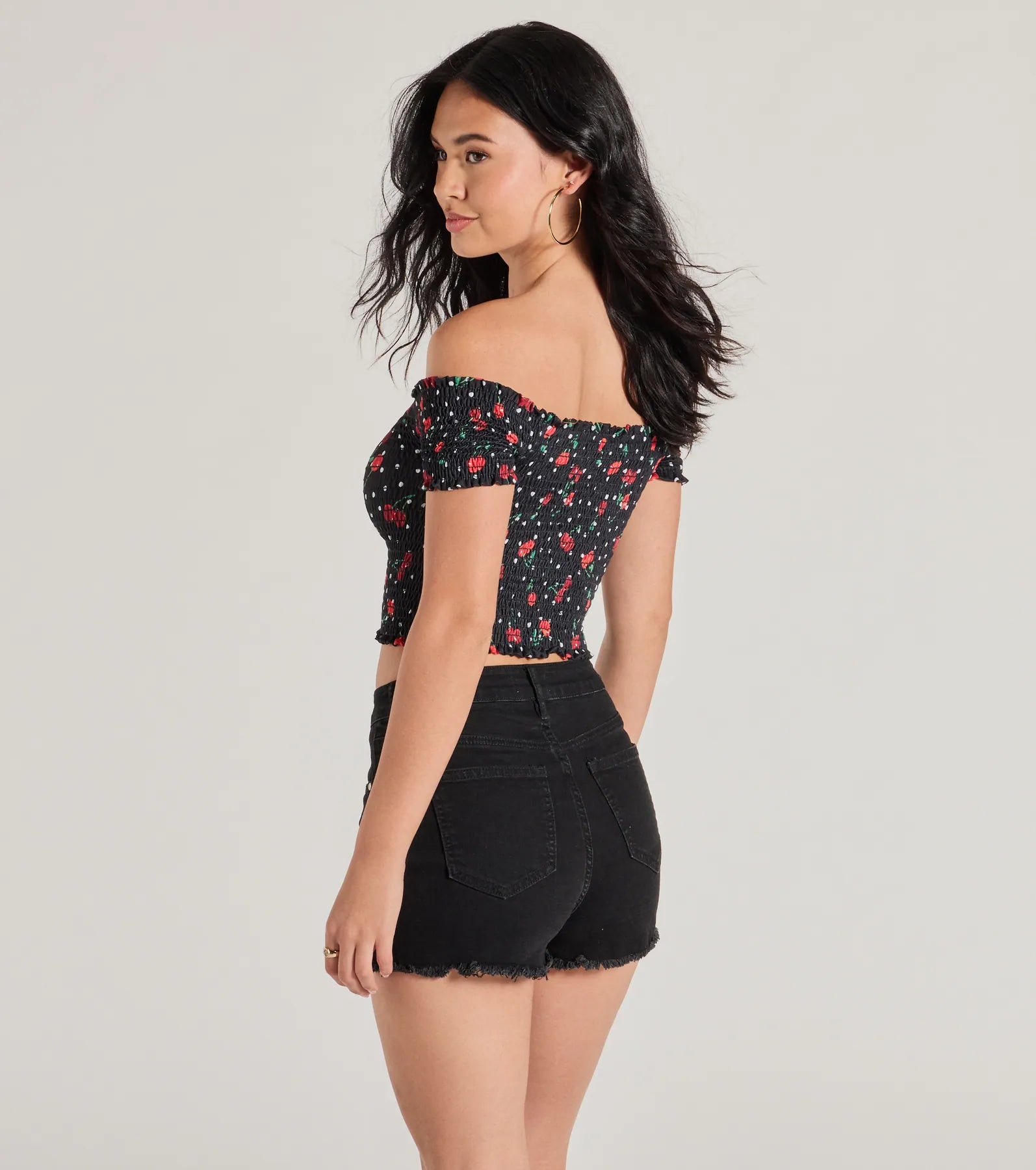 Ultimate Sweet Cherries Off-The-Shoulder Crop Top