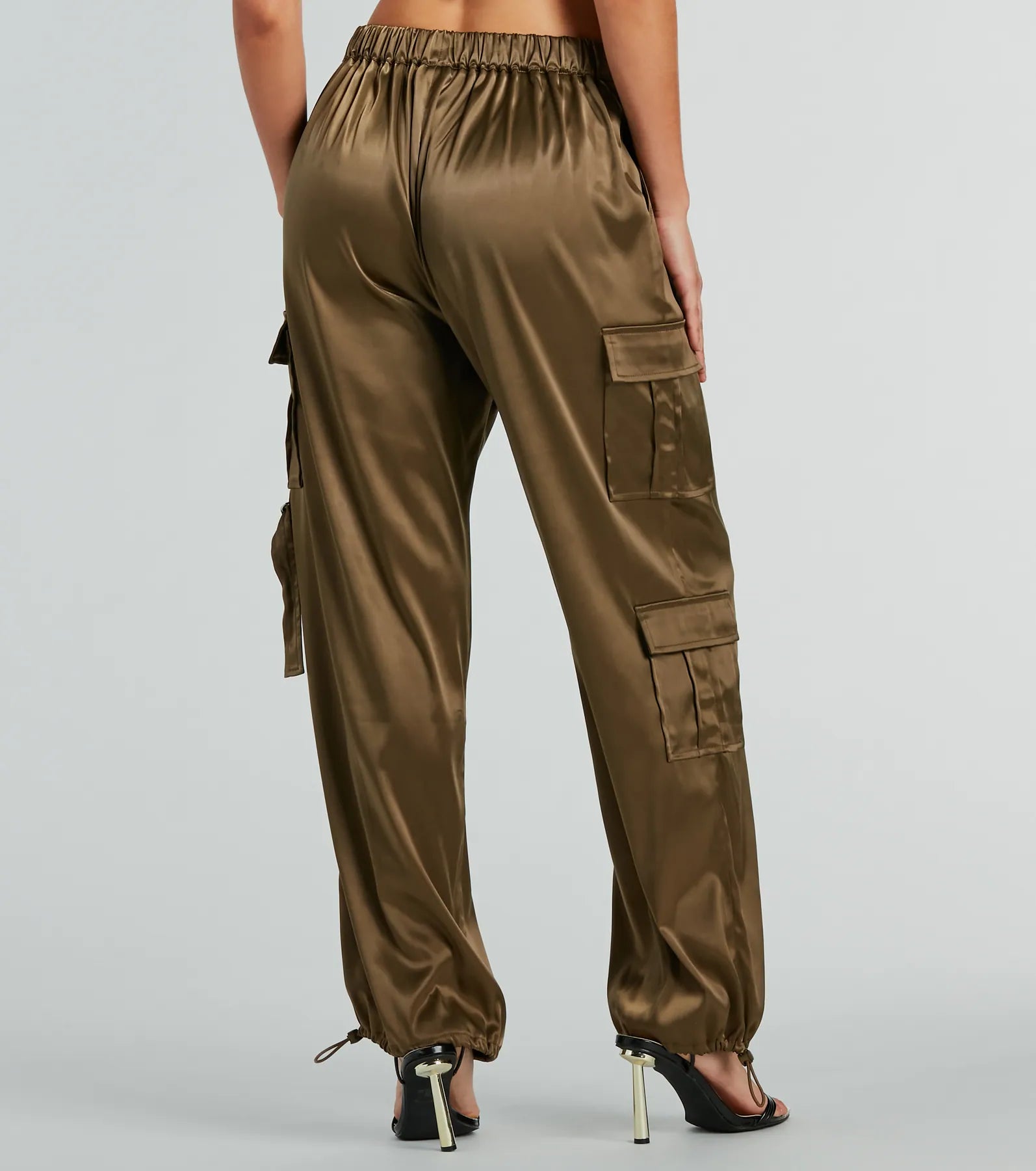 Ultimate Sleek Satin Cargo Joggers - High-Rise & Adjustable